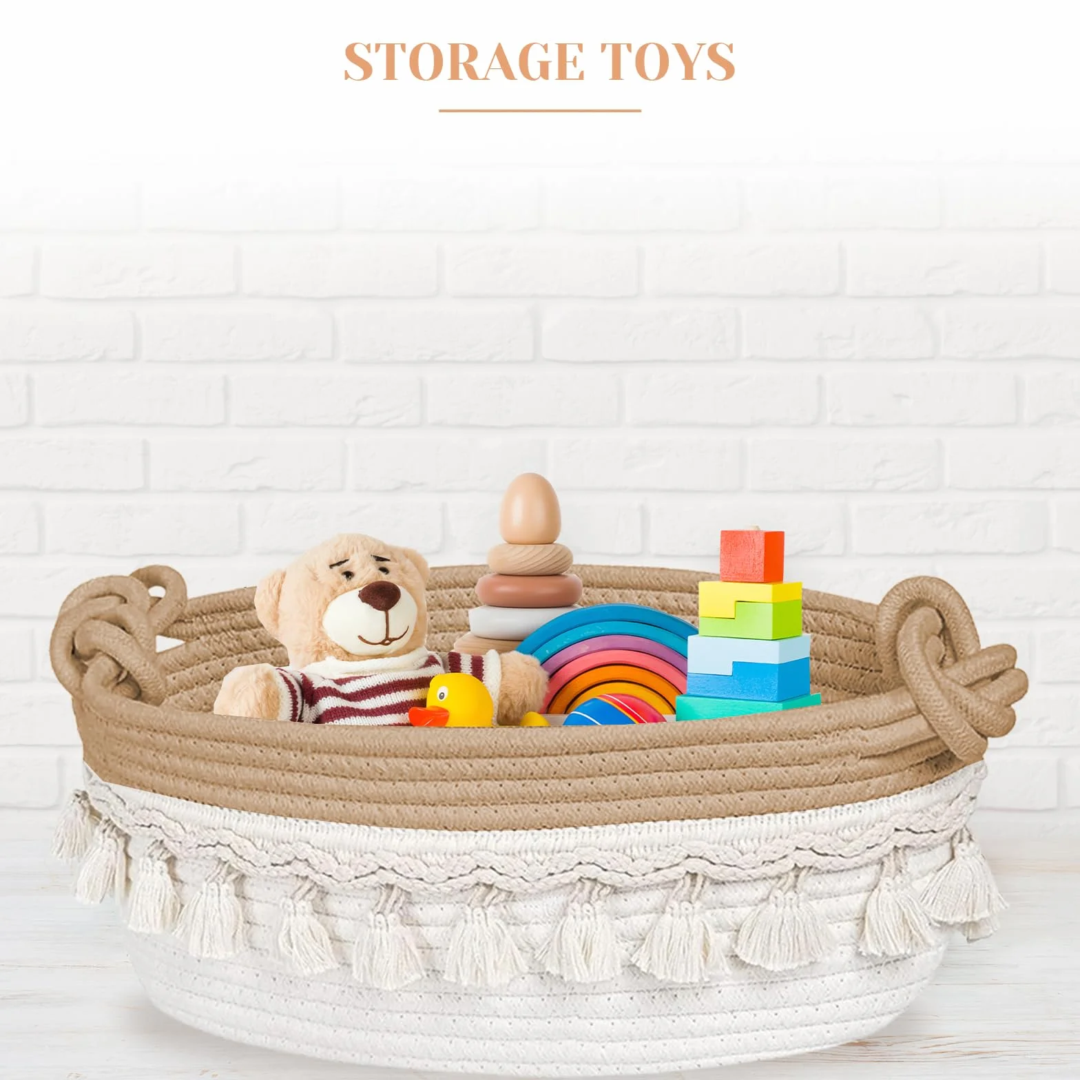 Cesta de Regalo Vacía Pequeña Tejida de Hilo de Algodón Blanca Decorativa Redonda