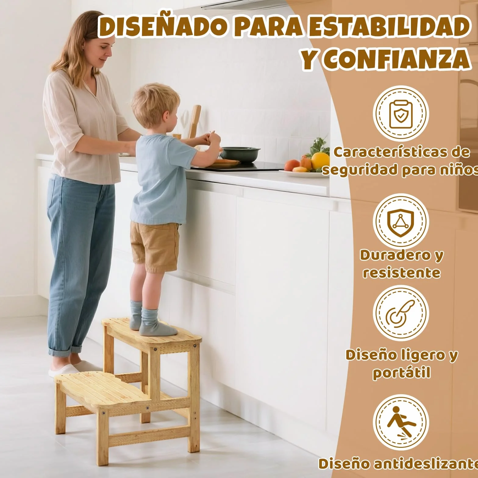 COSYLAND Taburete de Niños 2 Peldaños Escalón Infantil 18 Meses Natural