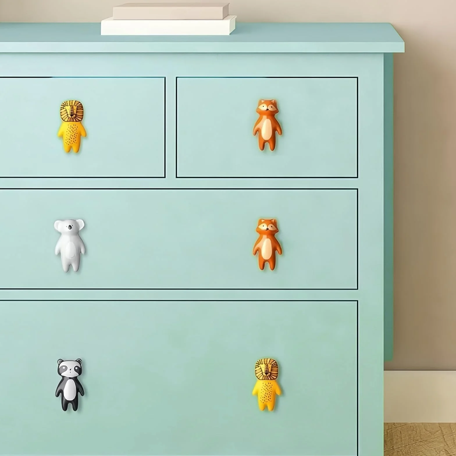 Pomos de Armario Con Forma de Animales: 4 Unidades de Tiradores de Cerámica Para Cajón, Caricatura Para Hogar, Cocina, Niños, Dormitorio