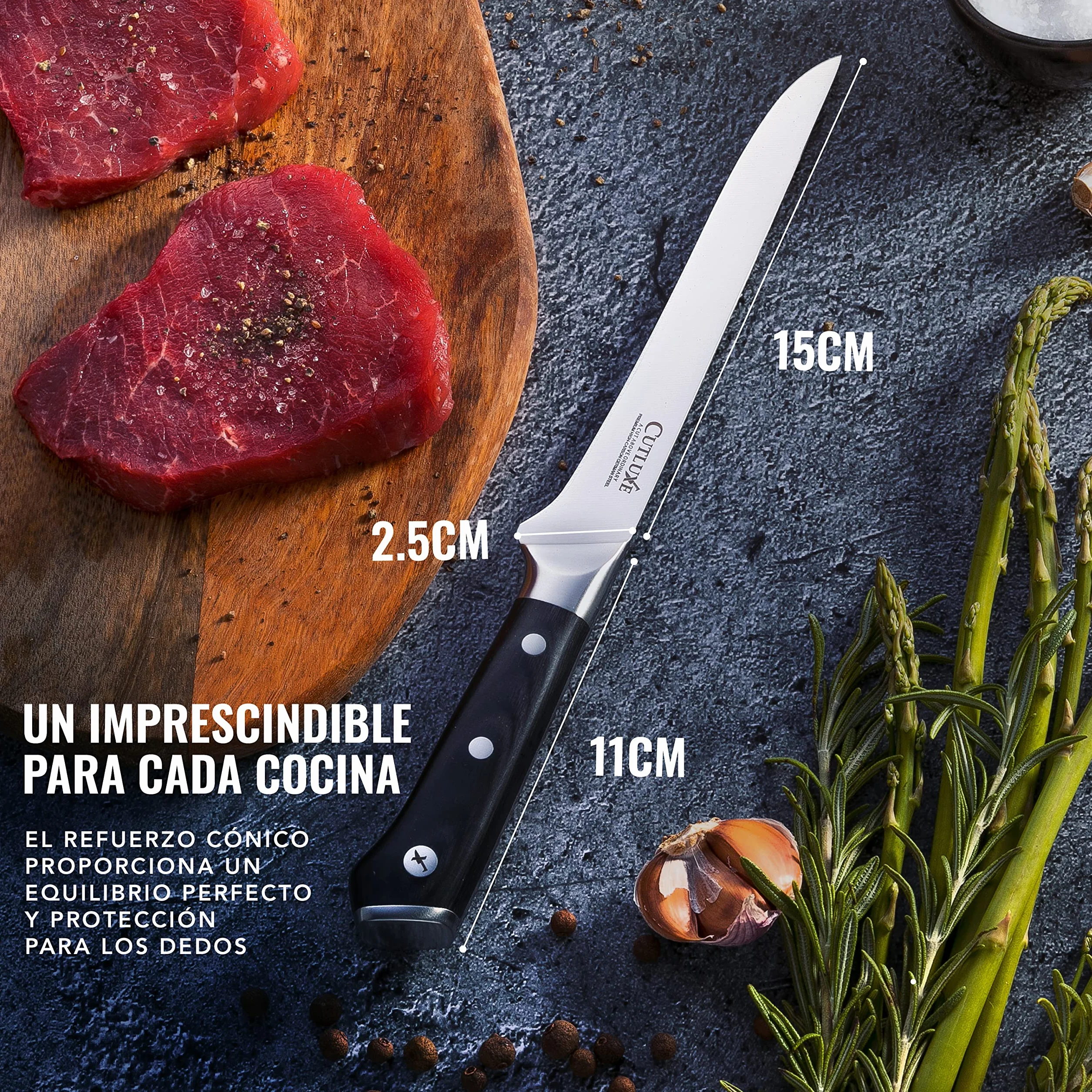 Cutluxe Cuchillo Fileteador y Deshuesar 15cm Acero Alemán Alto Carbono Serie Artesano