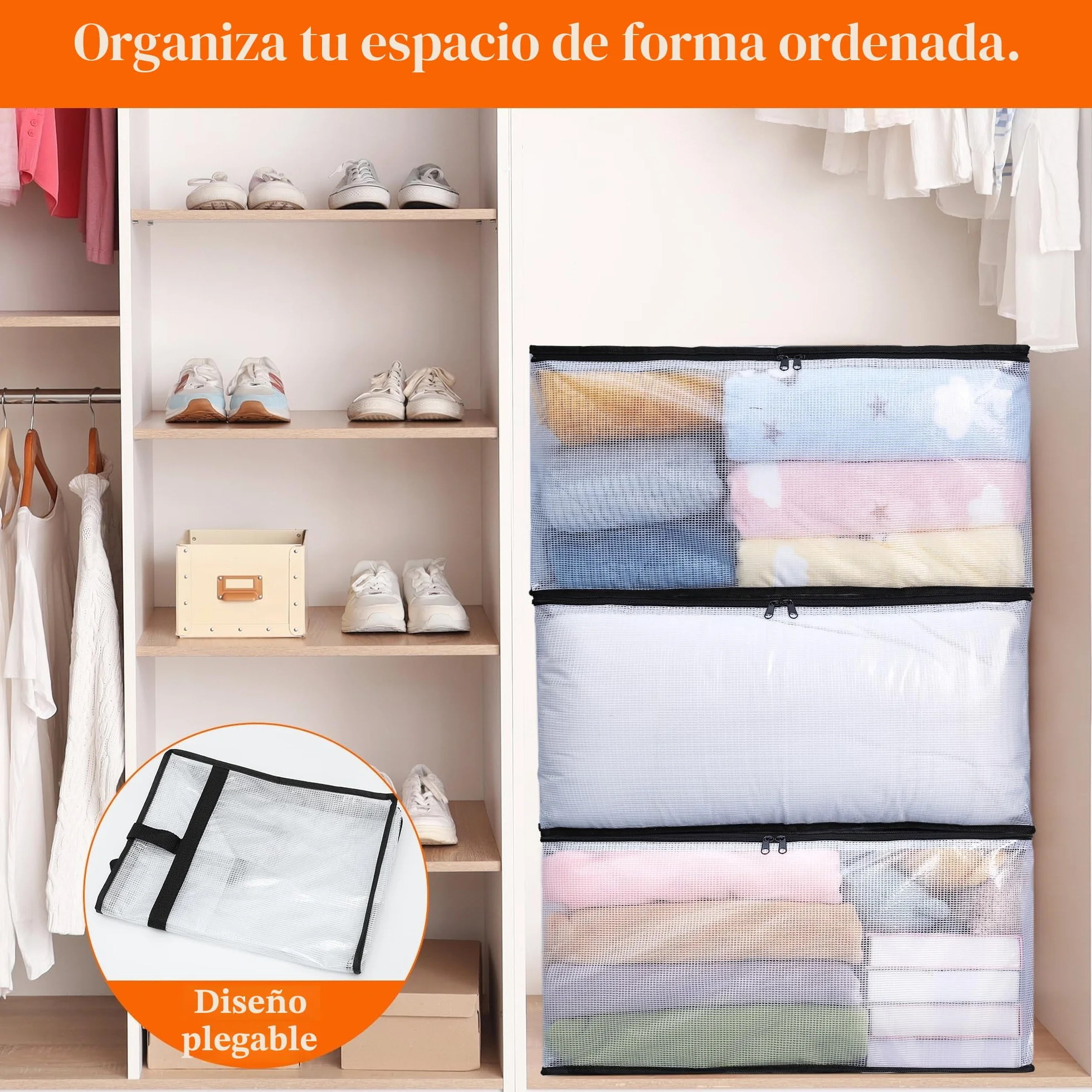 Vieshful 3 Piezas 60L Bolsas de Almacenaje Transparentes con Cremallera y Asas, Bolsas Plásticas para Edredones, Mantas, Ropa de Bebé, Mudanza y Almacenaje Bajo la Cama