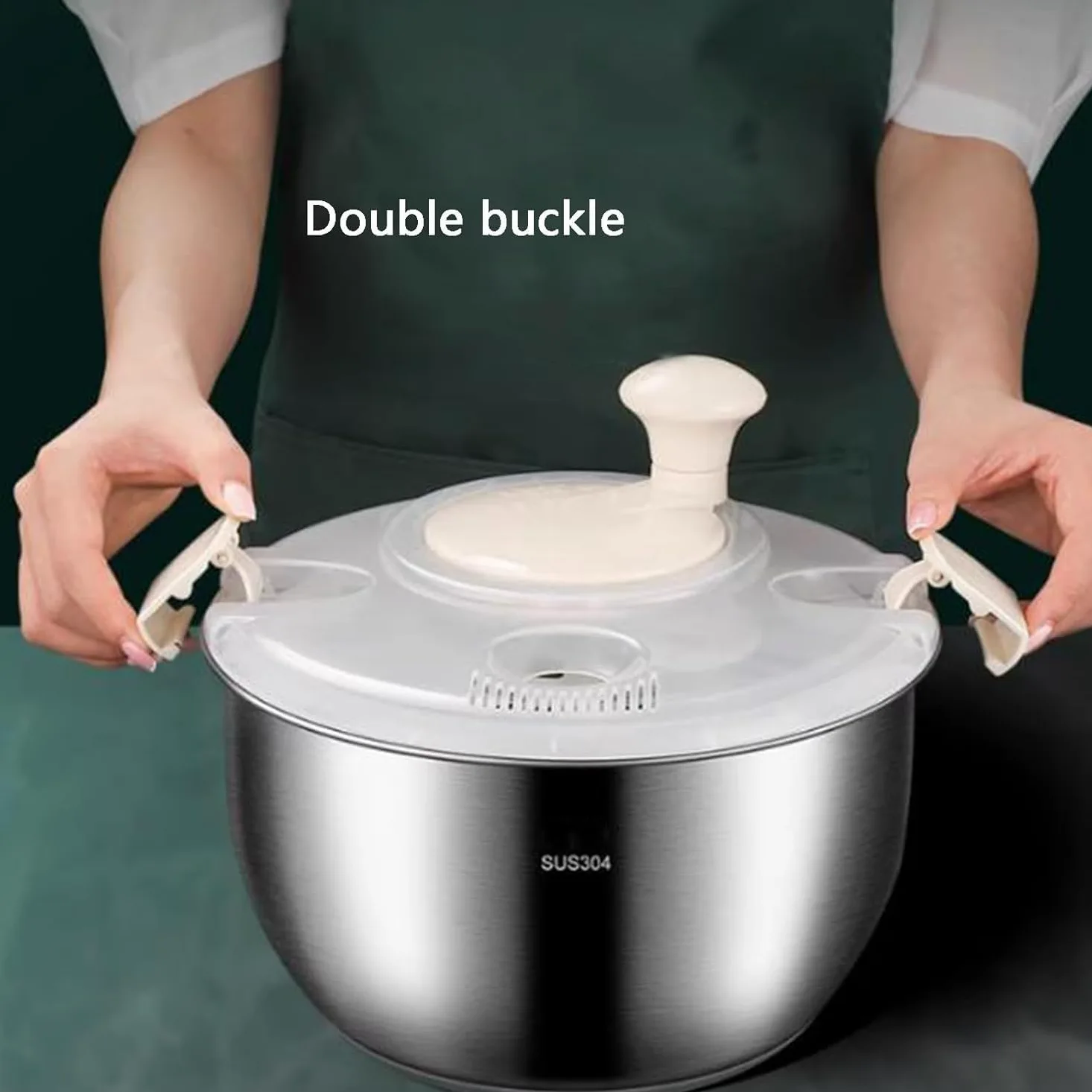 Lavadora de verduras de acero inoxidable y centrifugador de ensalada con base antideslizante y giro manual para cocinas domésticas y comerciales