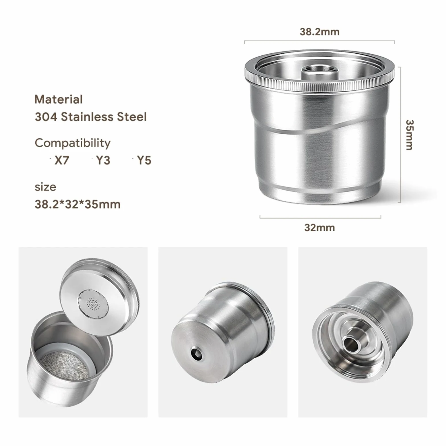 Compatible Con Illy, Máquina De Café X7 Y3 Y5, Cápsula De Café De Acero Inoxidable De Metal, Cápsula Recargable, Ajuste De Taza De Filtro Reutilizable(3PCS)