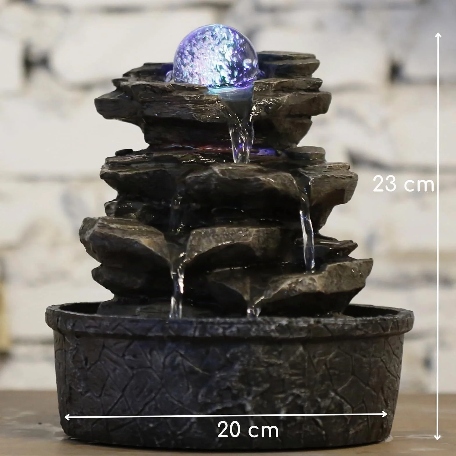 Fuente de poliresina ZenLight Little Rock, marrón oscuro, 20 x 20 x 23 cm