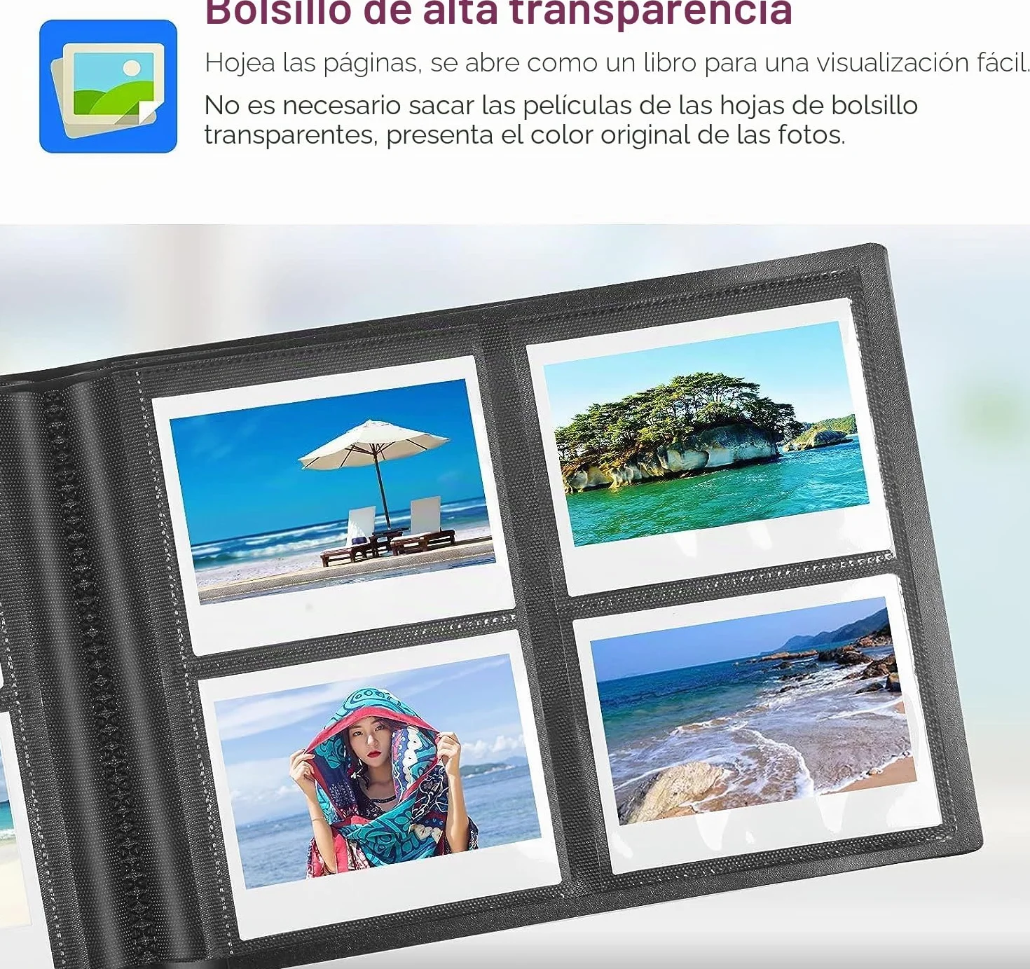 Álbum de fotos de 160 hojas para Fujifilm Instax Wide 400/300. Apta para cámaras instantáneas Polaroid Now/Now +/OneStep/OneStep 2, impresora POP/Lab y película i-Type/600/SX-70 (Negro)