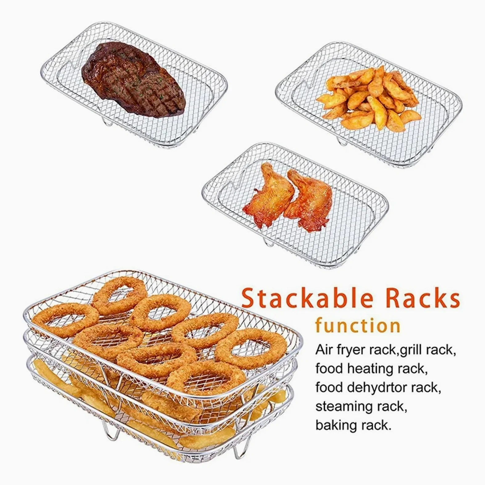 Accesorio para freidora de Aire: Rejilla de Acero Inoxidable para Barbacoa de 3 Niveles para Asar Carne a la perfección. Herramienta Esencial para freír y cocinar.