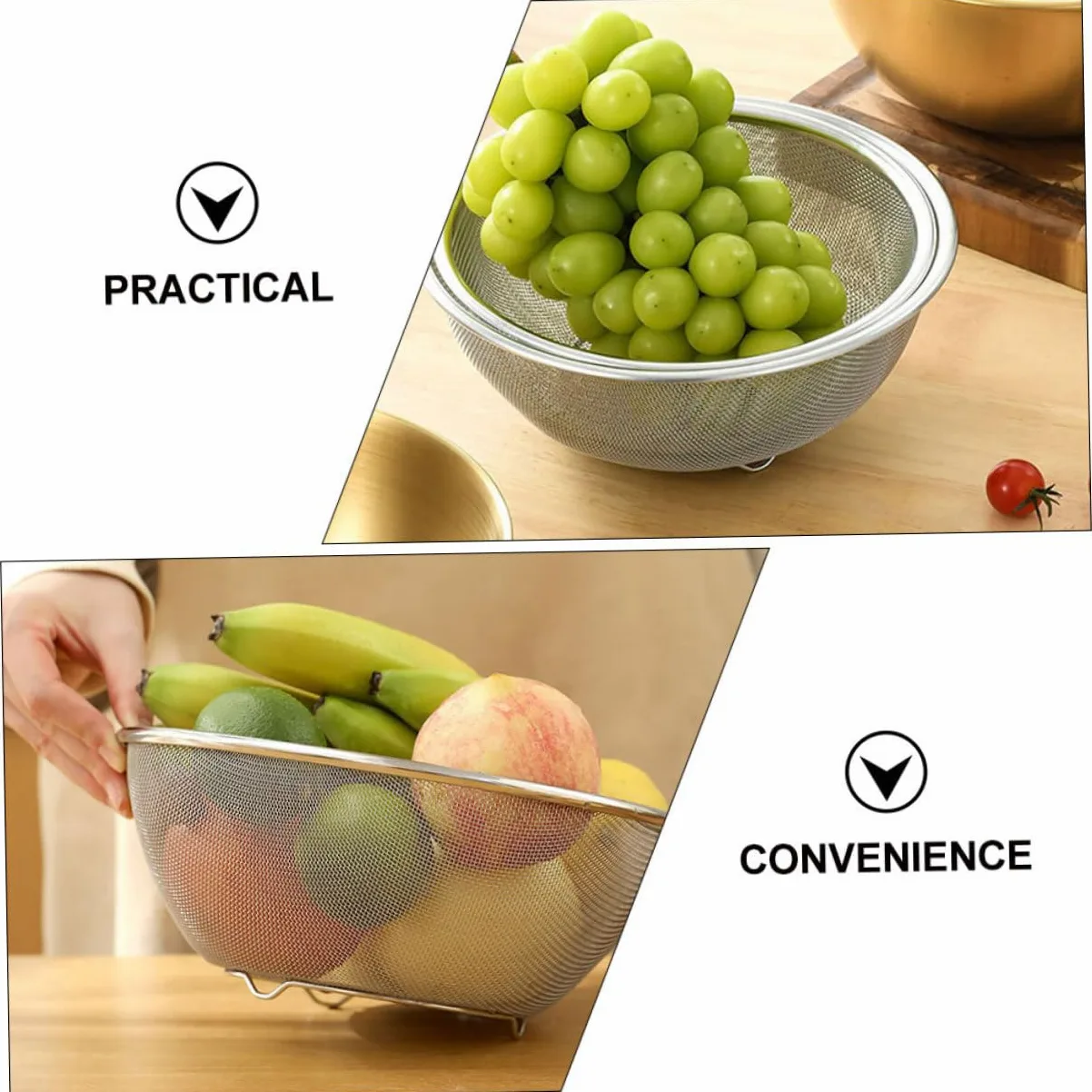 1juego Coladores De Inoxidable Malla Fina Para Verduras y Arroz Escurridor De Cocina Resistente y Práctico Para Uso Diario