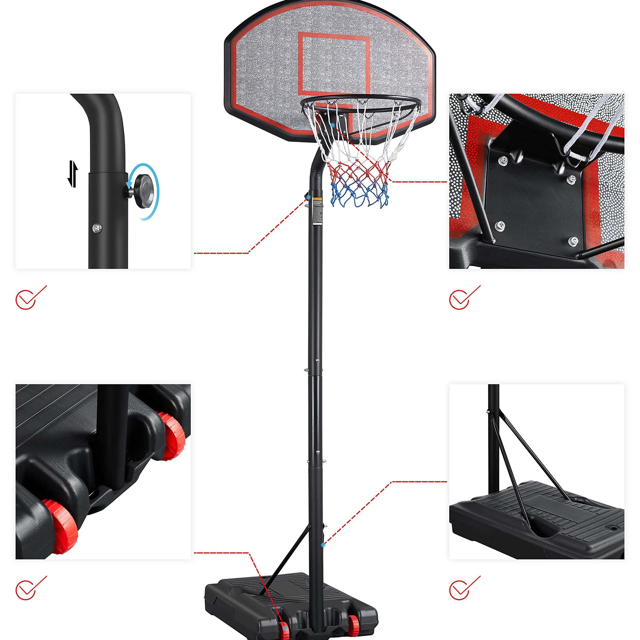 Yaheetech Canasta Baloncesto Exterior Altura Ajustable 304-353 cm Tablero Baloncesto de Pie Adultos Adolescentes