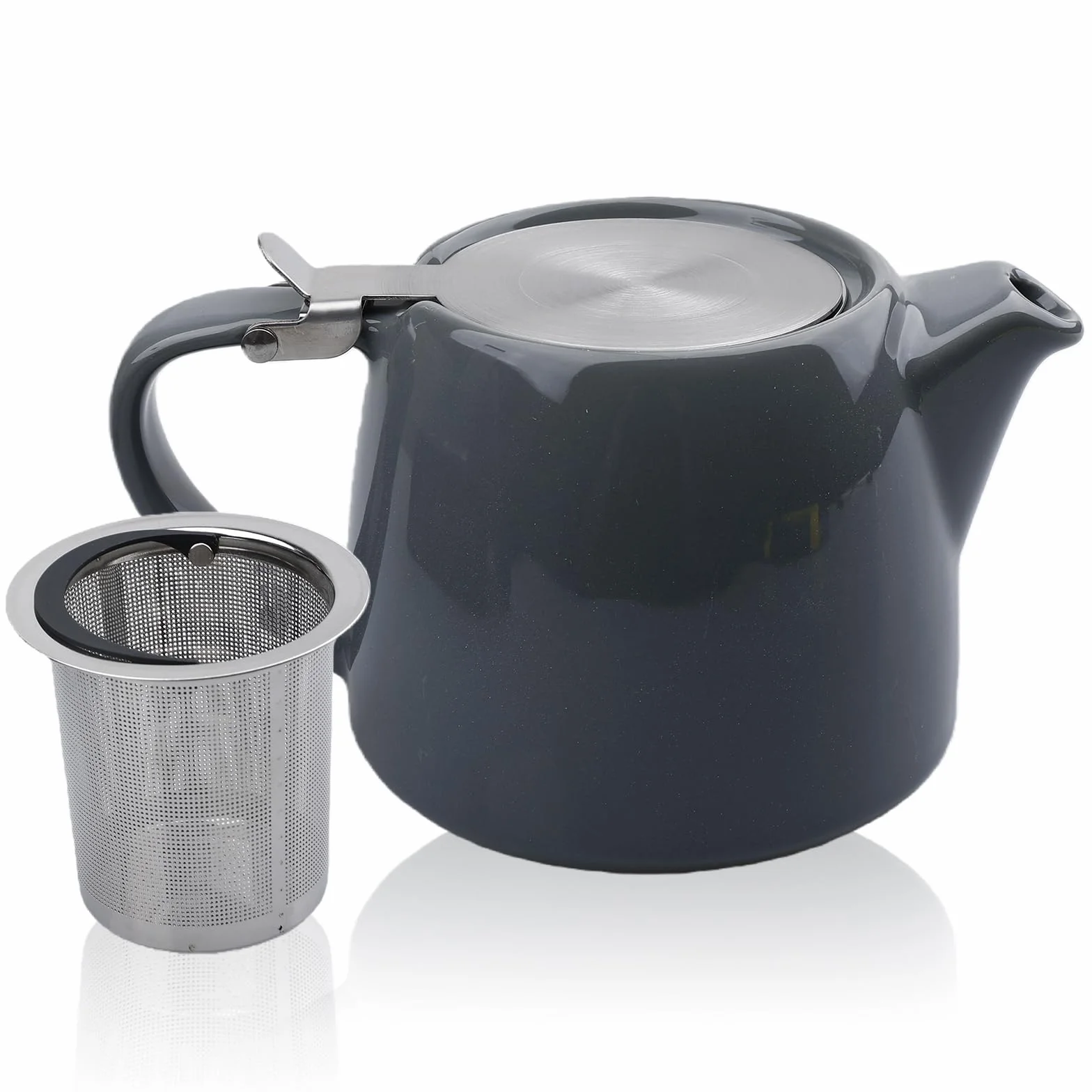 BAIFULAI Tetera de porcelana de cerámica, 600 ml, tetera japonesa con filtro de acero inoxidable, juego de té de porcelana, set de regalo para los amantes del té, gris oscuro
