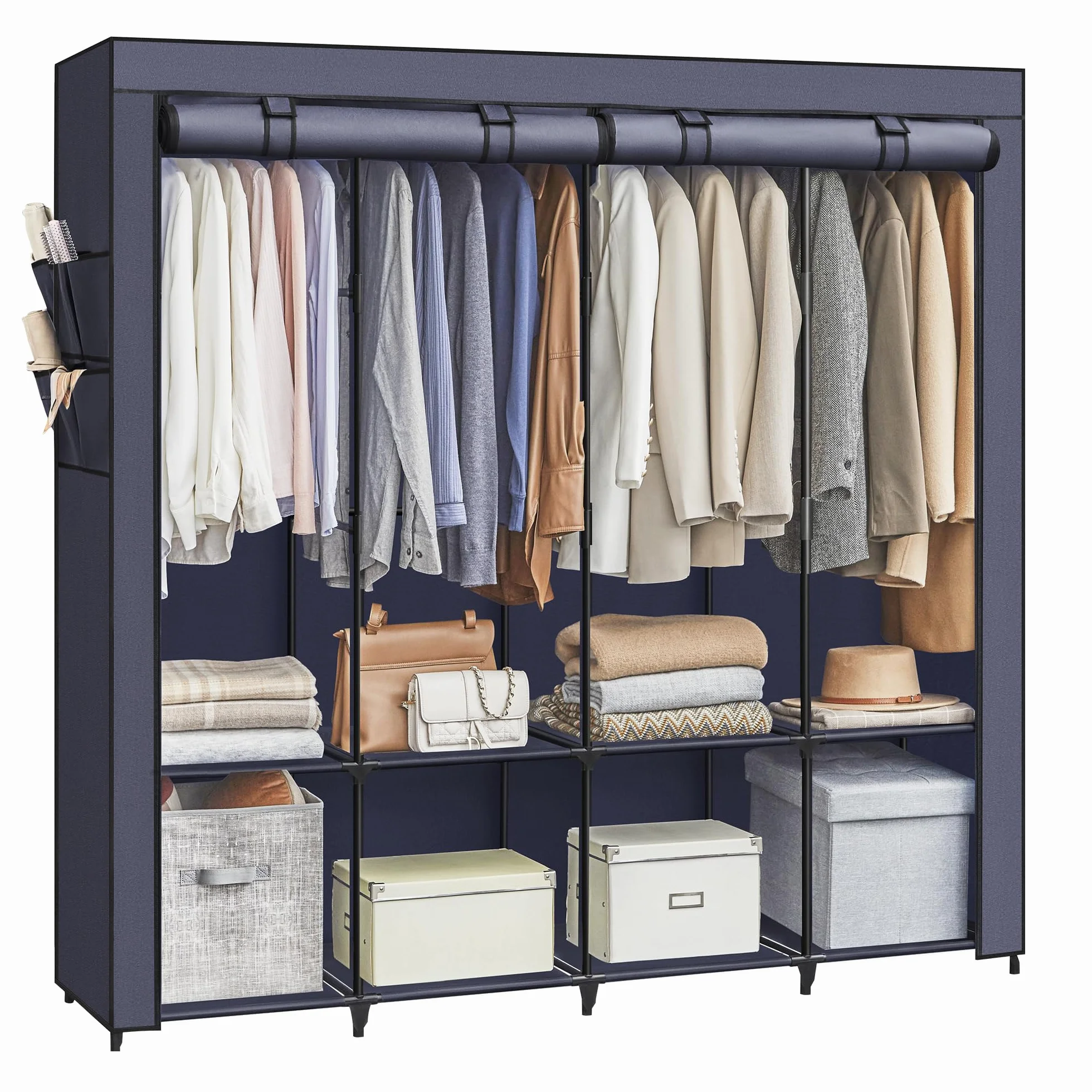 SONGMICS Armario 4 Barras de Ropa Estantes 45x170x167 cm Azul Oscuro