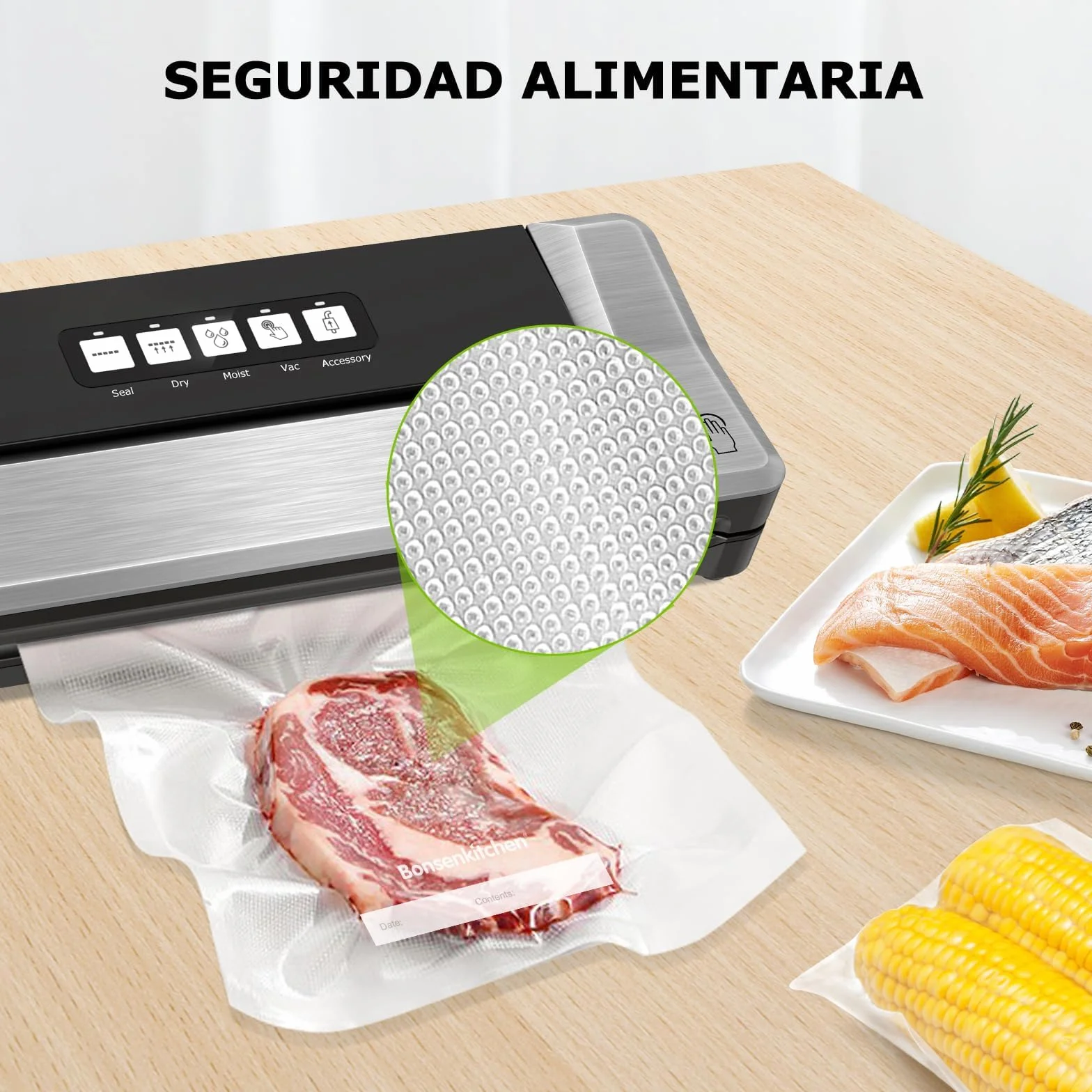 Bonsenkitchen - Bolsas de vacío para alimentos (100 bolsas, 20x30cm, para máquina al vacío, bolsas de PVC para hacer el vacío de aire con gofres para la conservación de alimentos y la cocción, VB3205