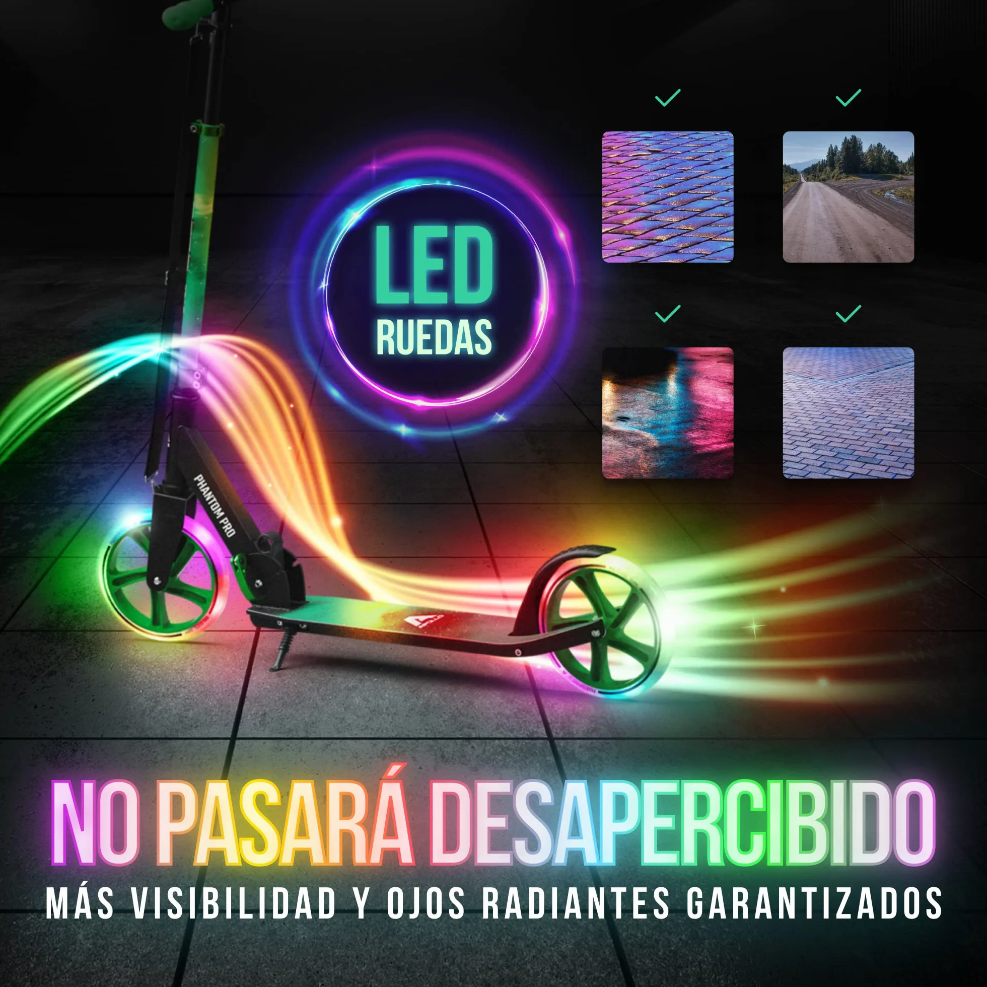 Apollo Phantom Pro Patinete Urbano Plegable 200 mm Ruedas XXL para Niños y Adultos hasta 100 kg