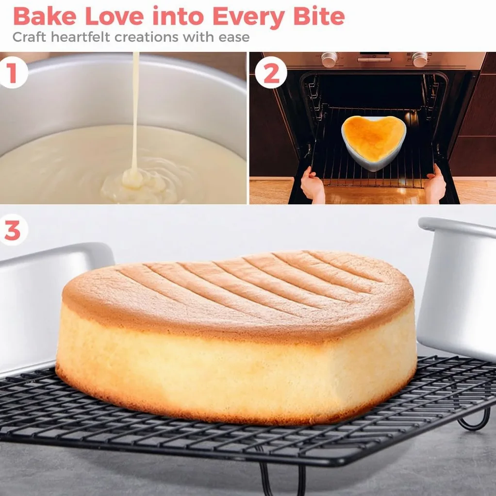Paquete de 3 moldes para tartas en forma de corazón, moldes para hornear de 10 pulgadas con parte inferior extraíble, aleación de aluminio antiadherente, perfectos para bodas, cumpleaños y día de San