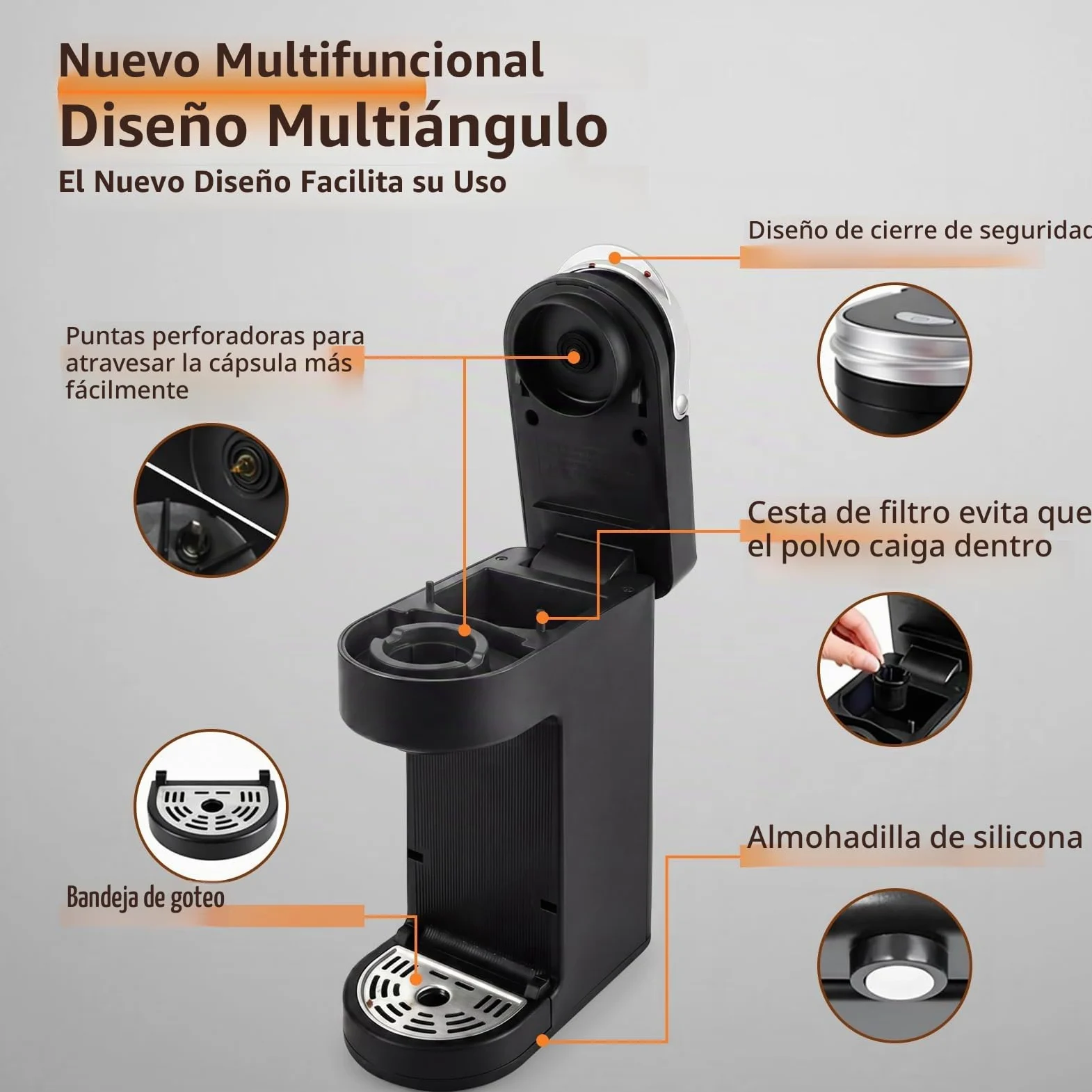 Cafetera Capsulas, Cafetera Multicápsulas con Aislamiento Térmico y Función De Calentamiento, La Máquina De Café Multicápsulas para Cápsulas K-Cup, Negro, 360ml