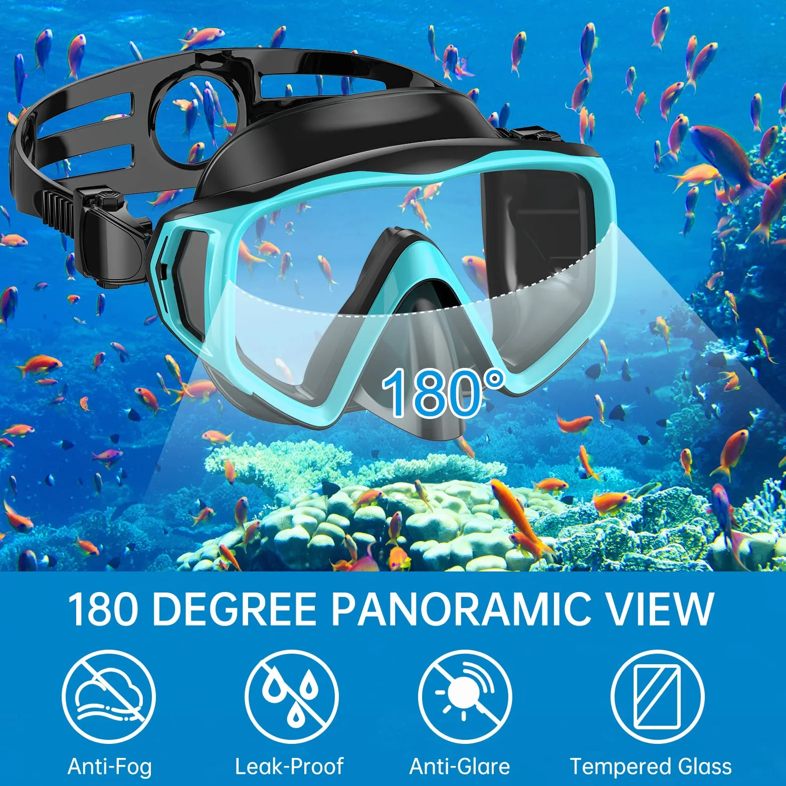Gafas de Buceo y Tubo de Snorkel Set para Adulto, Panorámico 180° Cristal Templado Dry Top, Equipo Profesional
