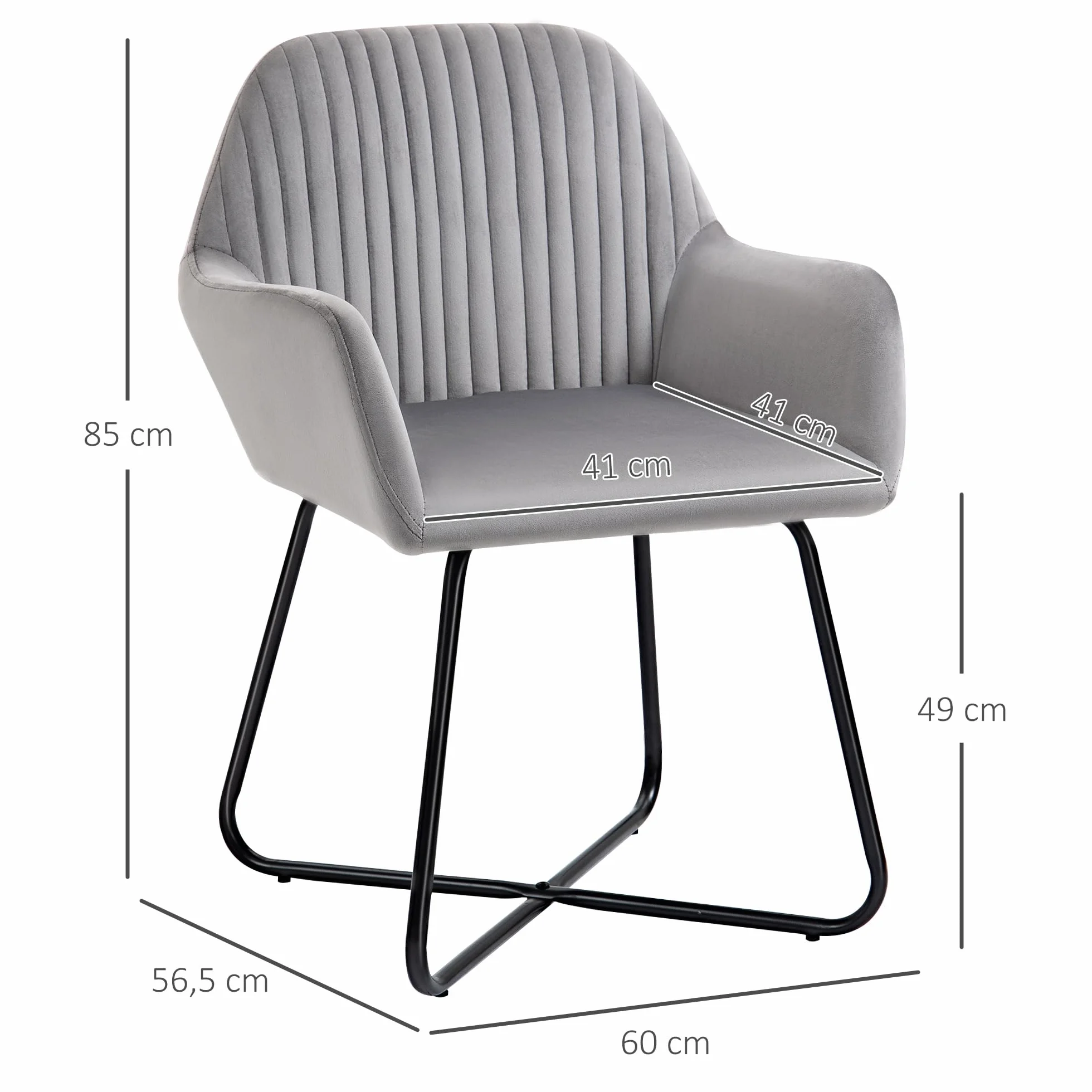HOMCOM Butaca de Salón Sillón de Salón Tapizado en Terciopelo con Asiento Acolchado Base Metálica Cruzada Sillón Lectura para Sala de Estar Dormitorio Gris