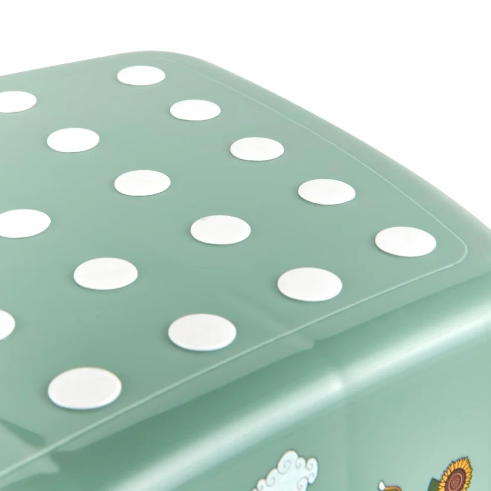 Keepper Taburete de dos escalones Funny Farm Antideslizante Verde Nordic