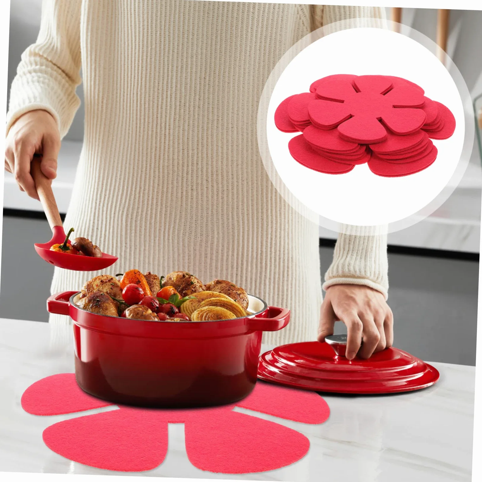Protectores de Sartenes 12 Piezas de Tejido No Tejido Rojo | Antiadherentes, para Cocina y Traslado, Ayuda a Evitar Golpes y Desconchados, Formato Moderno