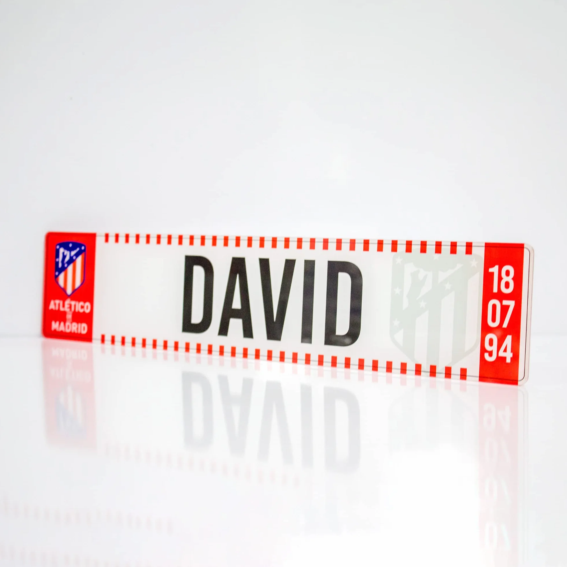 Matricula Metacrilato Personalizada Equipo de Futbol Atlético de Madrid 38cm x 8cm Placa Impresion Directa