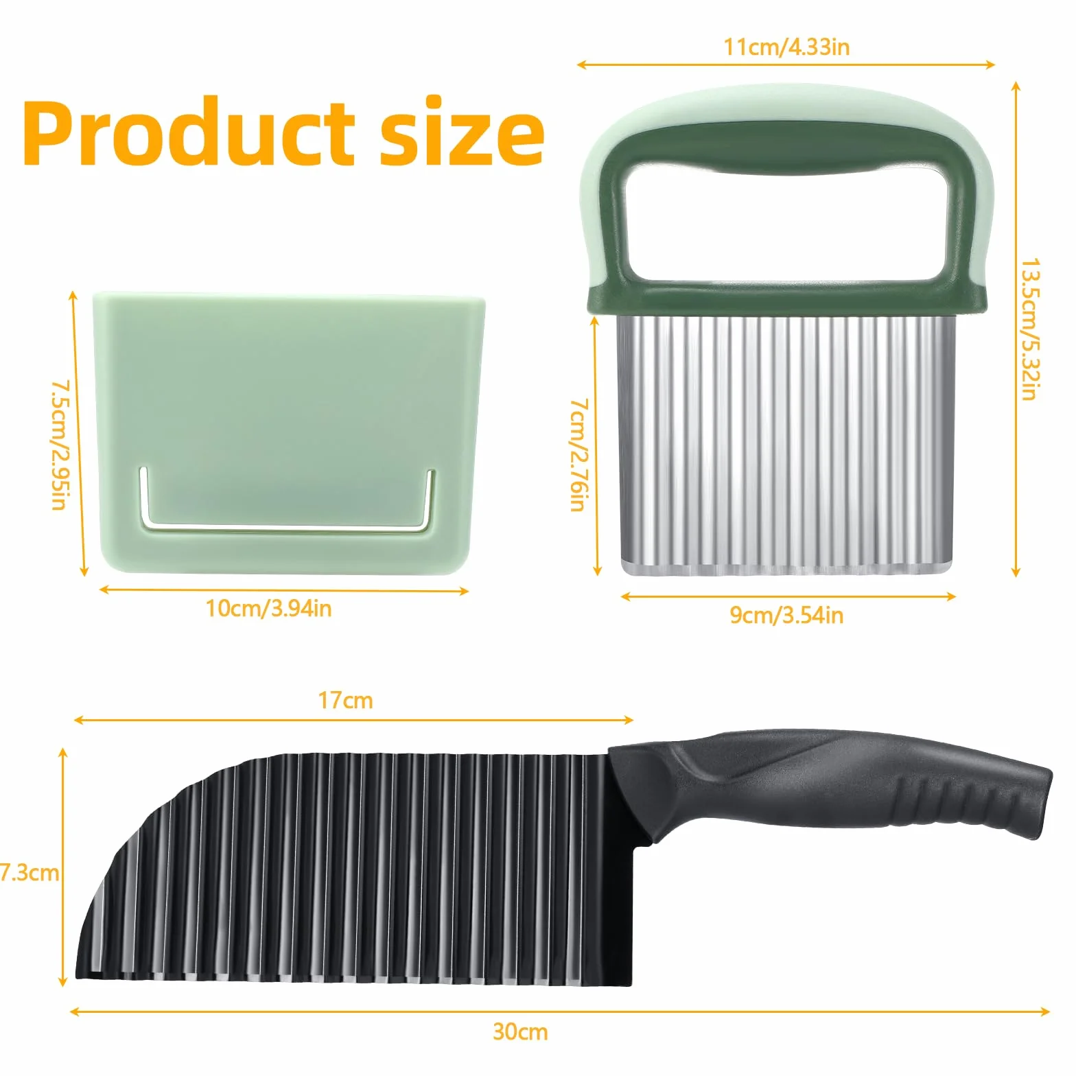 2 Piezas Cortador Ondulado de Patatas de Acero Inoxidable,cuchillo ondulado de acero inoxidable,cuchillo para papas fritas,cortador ondulado con cubierta protectora,para Cortar verduras,ensalada,fruta