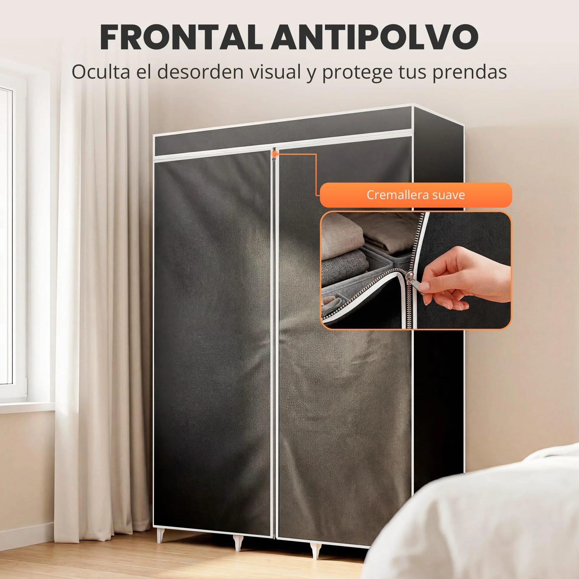 JUPPLIES Armario de Tela Portátil 45x127x168 cm Estanterías Bolsillos Laterales Barras Colgar Ropa Plegable Ligero