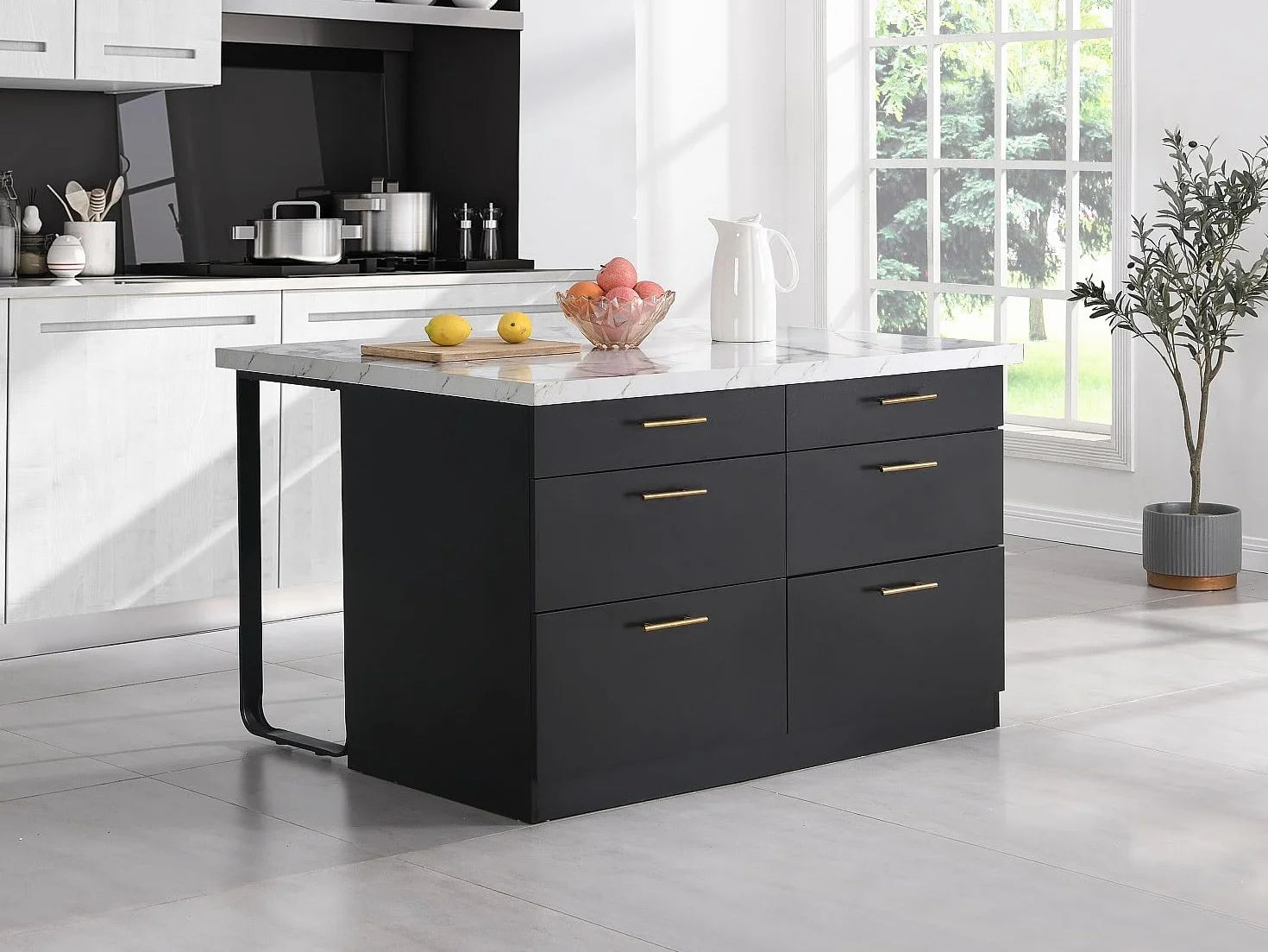 Vente-unique - Isla Cocina 2 plazas Alegrita - MDF - Negro, Blanco