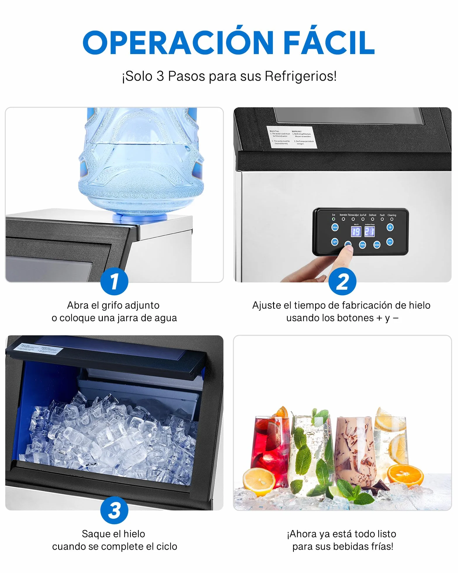 CREWORKS Máquina de Hielo Industrial 73 kg/24 h, 45 Cubitos por Ciclo, Almacenamiento 10 kg, Máquina para Hacer Hielo en Cubos para Bar, Restaurante y Cafetería