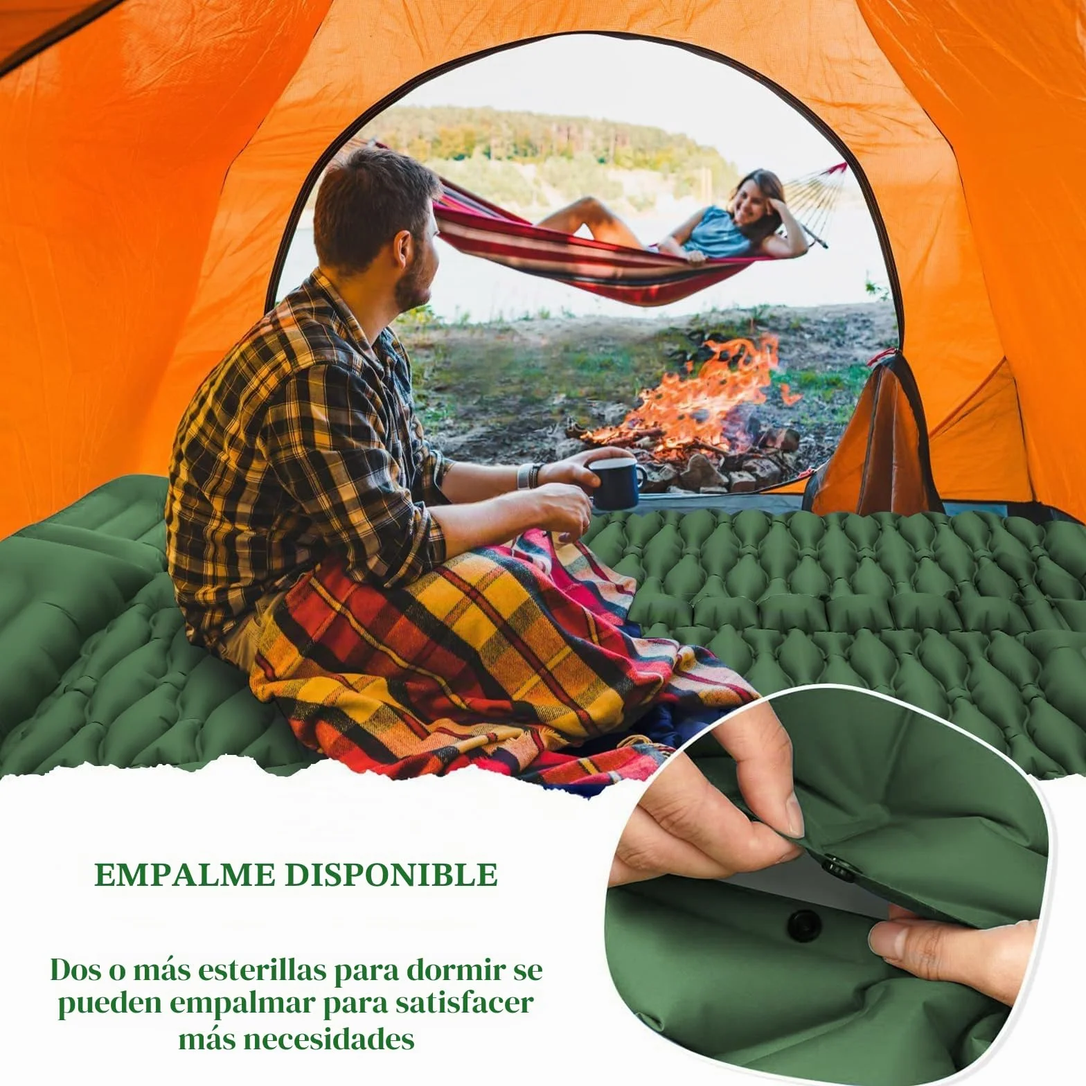 Colchón Hinchable Camping 10 cm Espesor con Almohada y Bomba de Pie, Esterilla Inflable para Dormir, Verde