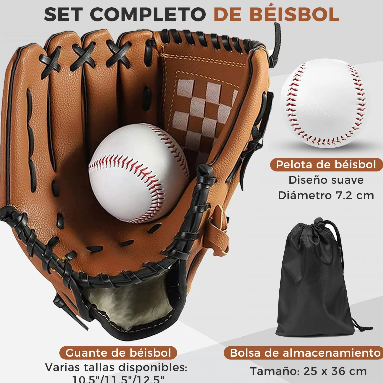 Guante de Béisbol LeapBeast Mano Derecha PU Suave con Pelota Softball