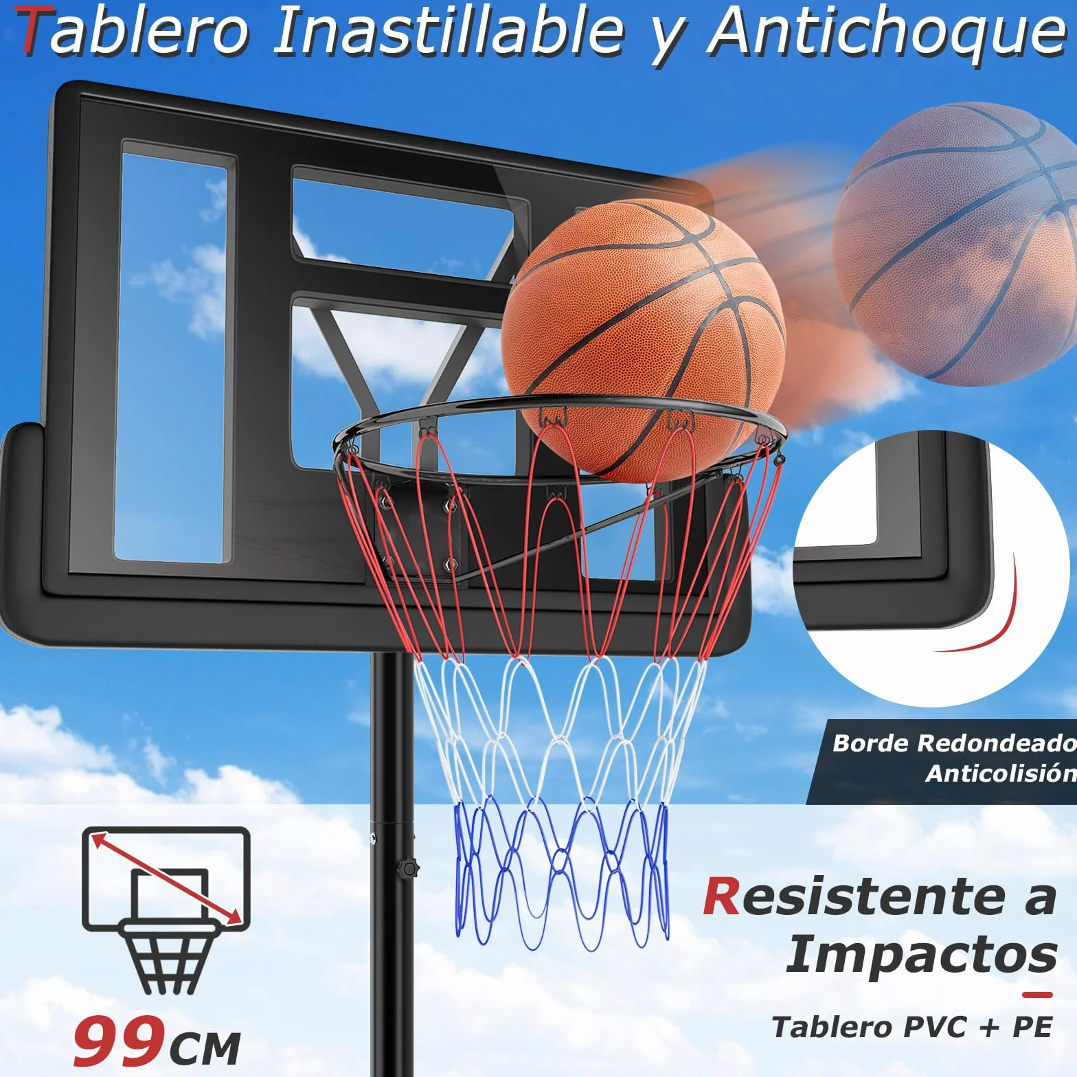 GOPLUS Canasta de Baloncesto Portátil Altura Ajustable 260-305 cm Soporte Base Rellenable