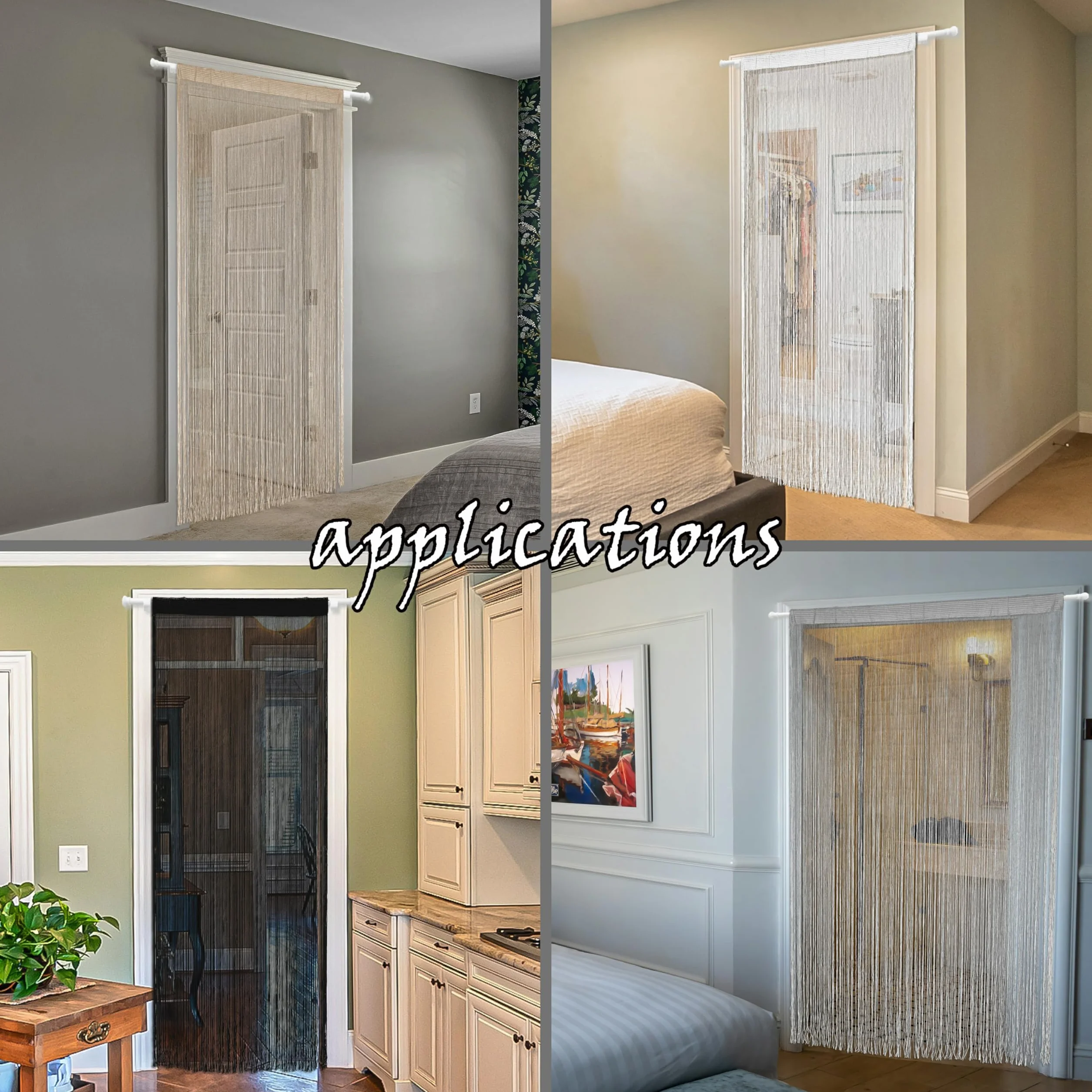 Cortina para puerta, mosquitera, cortinas de ventana, puertas, cuentas, borlas, puertas, persianas, divisor de habitación, cocina, exterior, panel de insectos (gris, 100 x 200 cm)