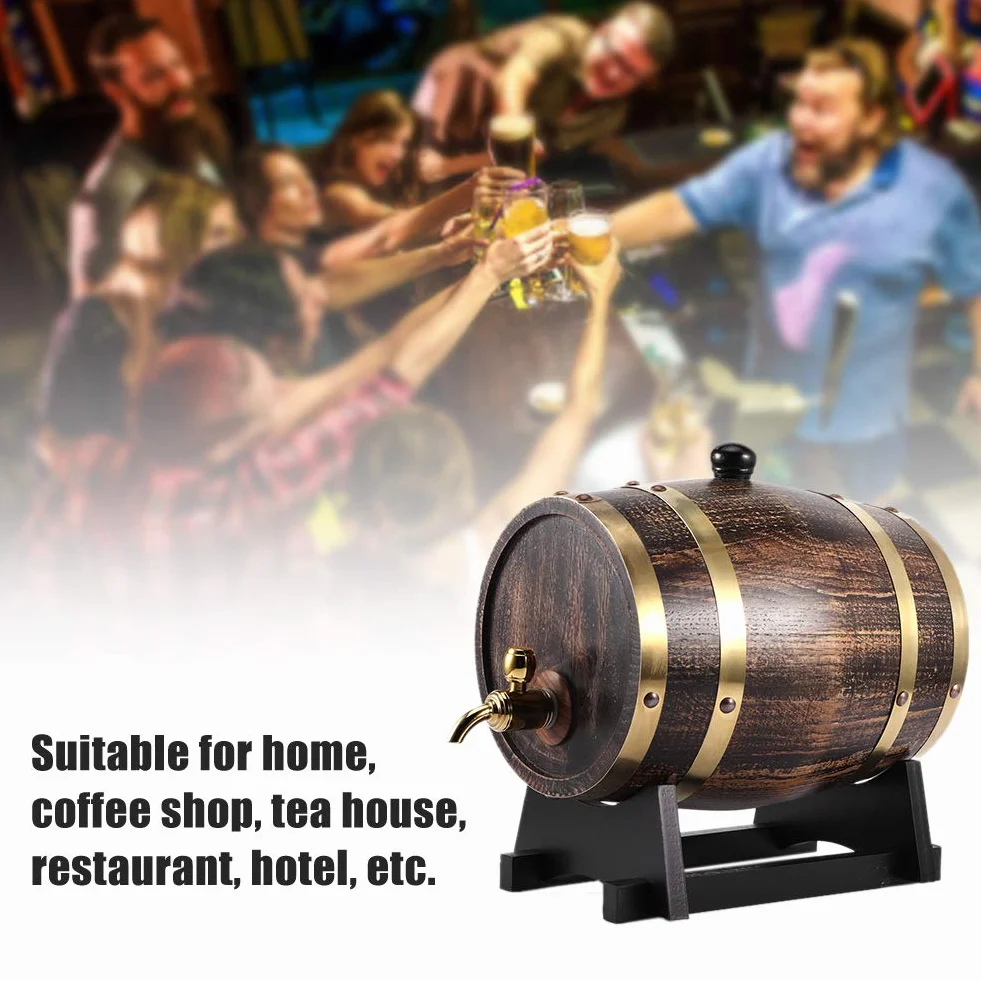 Barril de envejecimiento de roble de vino | Barril de roble americano estilo retro de 3 litros para vino tinto, brandy y whisky | Cubo de brandy con grifo y soporte | Spot negro
