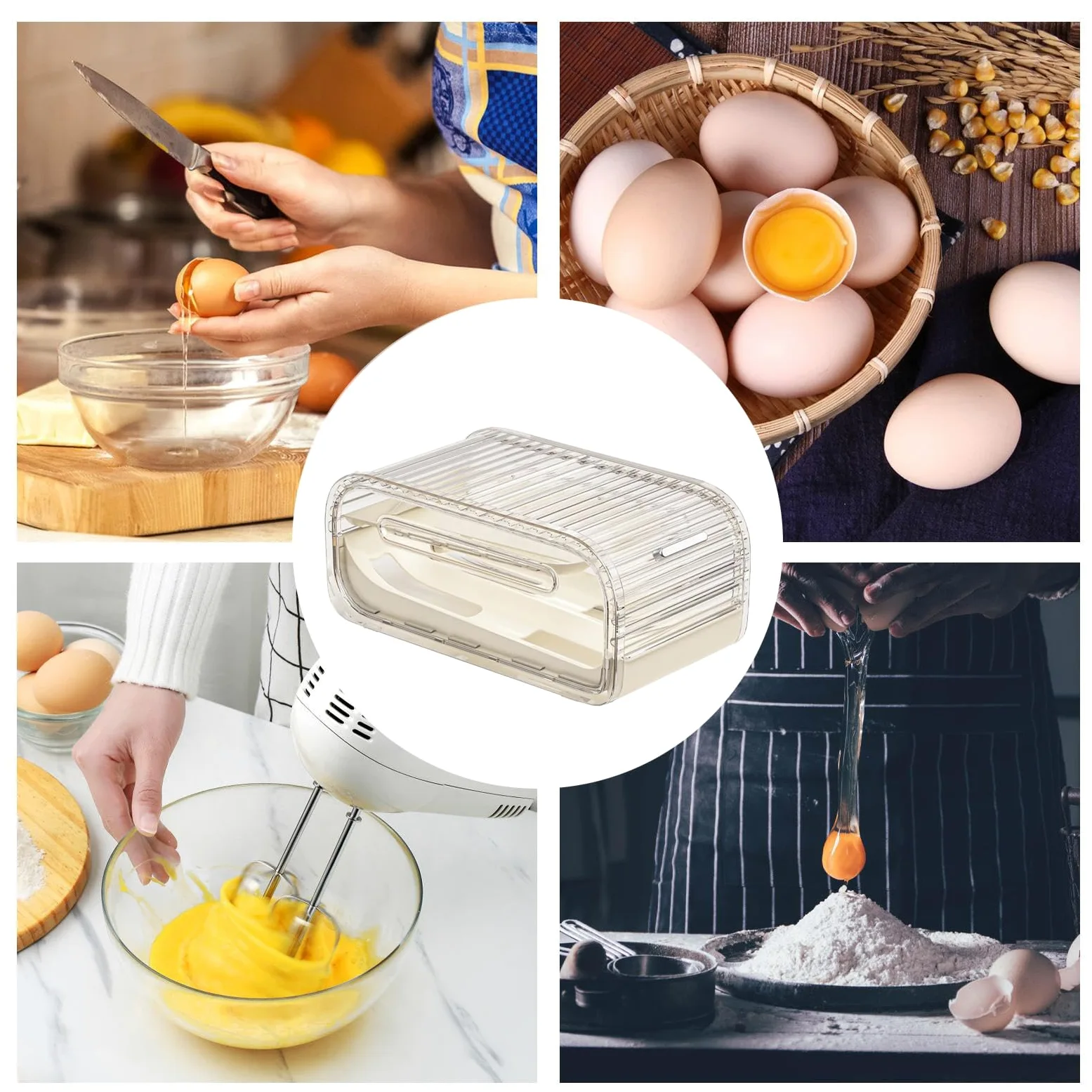 Bandeja Para Huevos Doble Nivel con Tapa Corredera y Rodamiento Automático | Organizador De Huevos Para Encimera Y Para Cocina Despensa Apartamento Hogar Restaurante