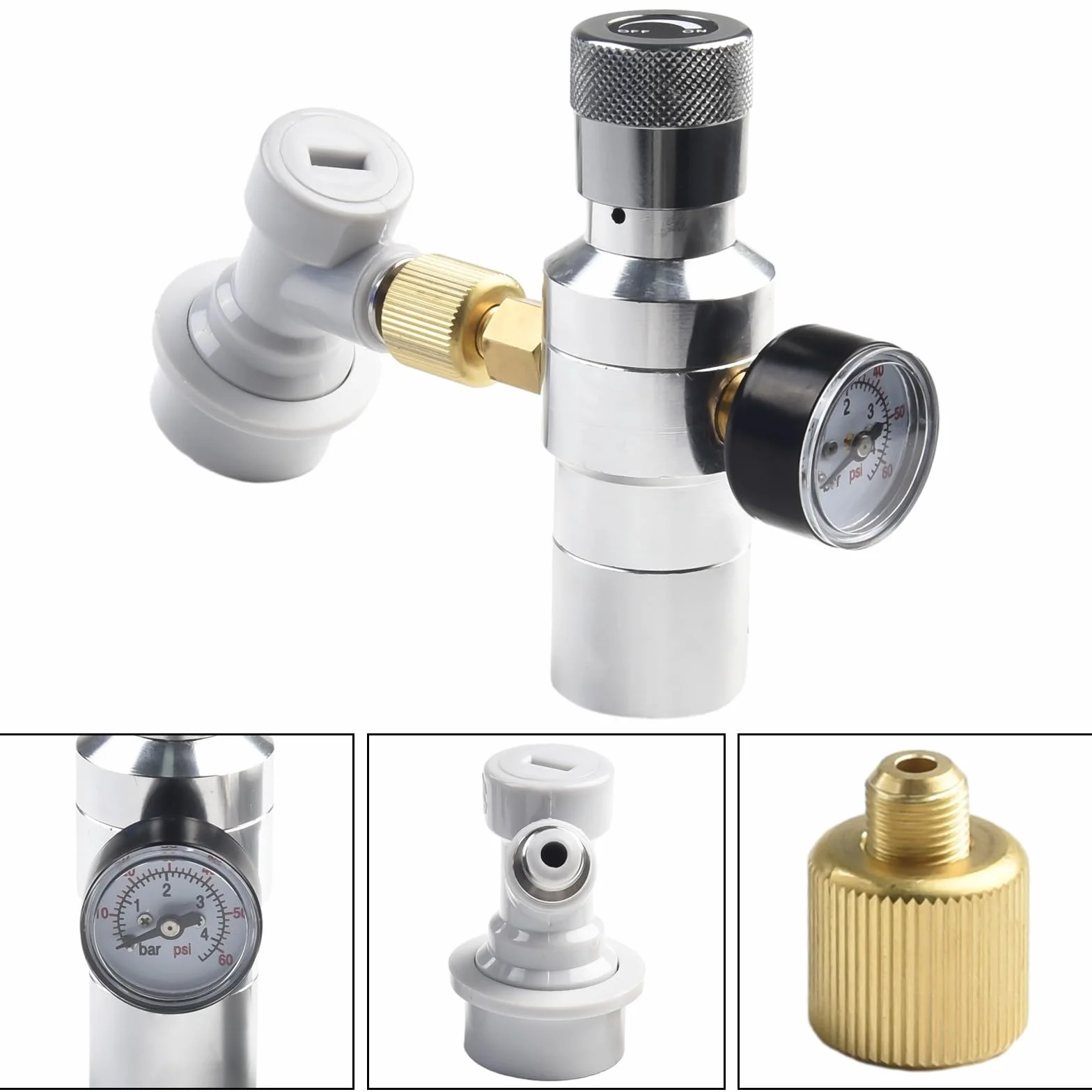 FACAIIO Barril de cerveza portátil para dispensador de carga con manómetro de 0 a 30 PSI y 3 adaptadores de rosca de 8 pulgadas de 2 L, 3.6 L, 5 L, barril Cornelius, café y kombucha