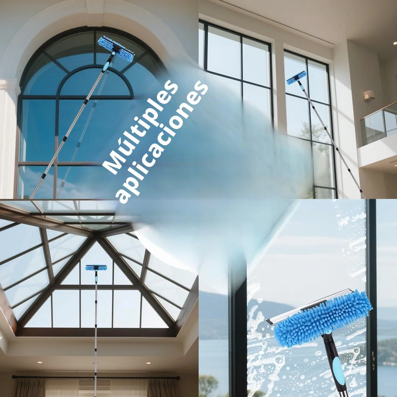 4.3m Limpiador de Ventanas Extensible, Equipo de Limpieza de Ventanas 2 en 1, Herramienta telescópica de Limpieza de Ventanas largas para Ventanas Altas de Vidrio de Coche, con 2 paños de