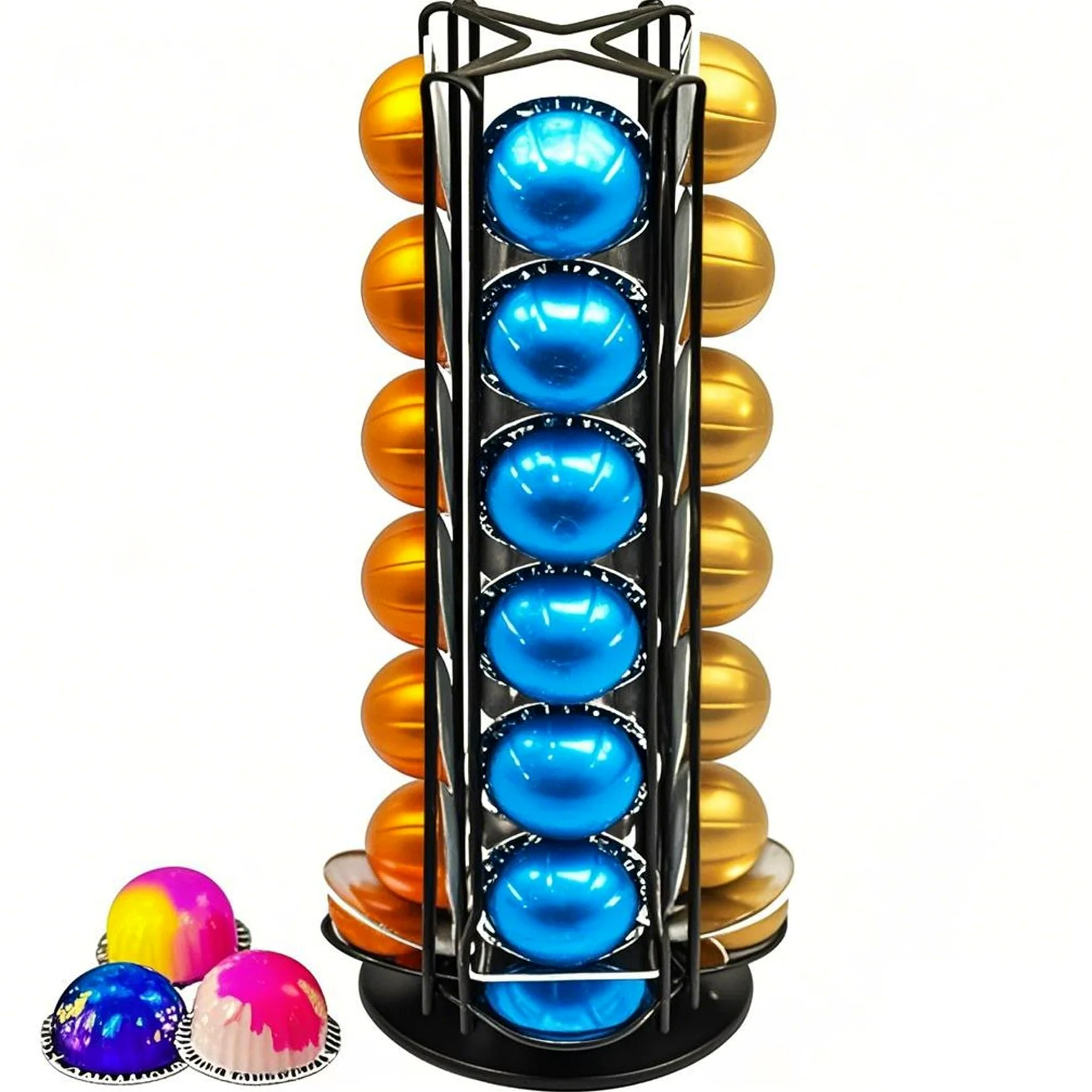 Vertuo - Soporte de carrusel para 28 cápsulas Nespresso Vertuo, organizador de almacenamiento con espacio adicional para Coffee Mate Silent Rolling, color negro