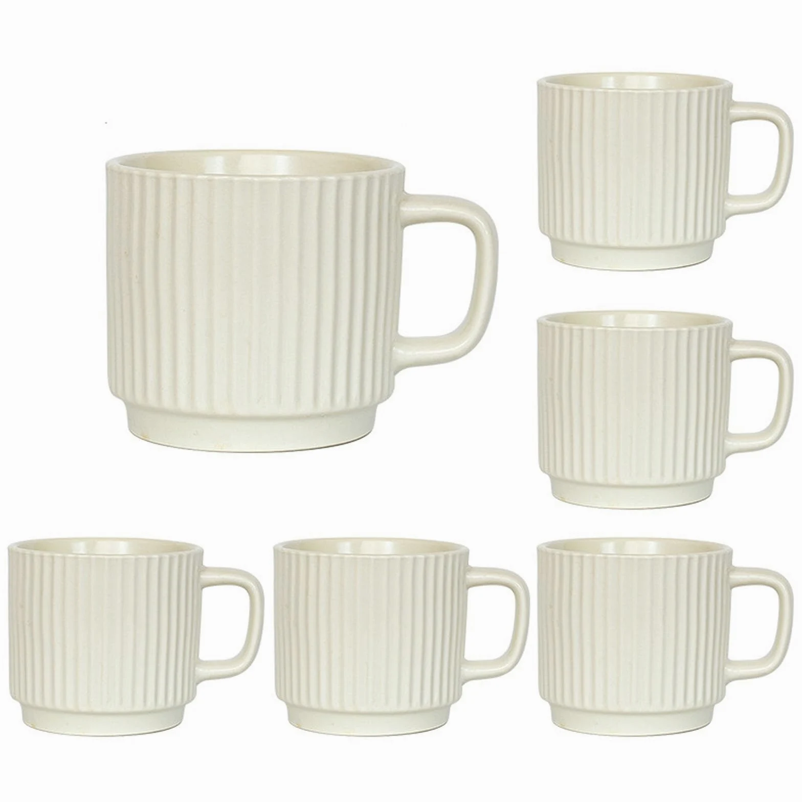 Juego de 6 Tazas apilables de Porcelana de 260 ml para café expreso con asa, Ideales para té, café con Leche, Cacao y Capuchino. (White)
