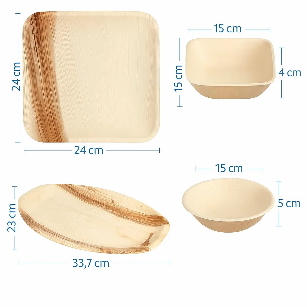 Pack 50 Platos Cuadrados de Hoja de Palma Areca – Compostables, Resistentes y Naturales - Apto para Microondas – Ideal para Eventos, Catering y Picnic