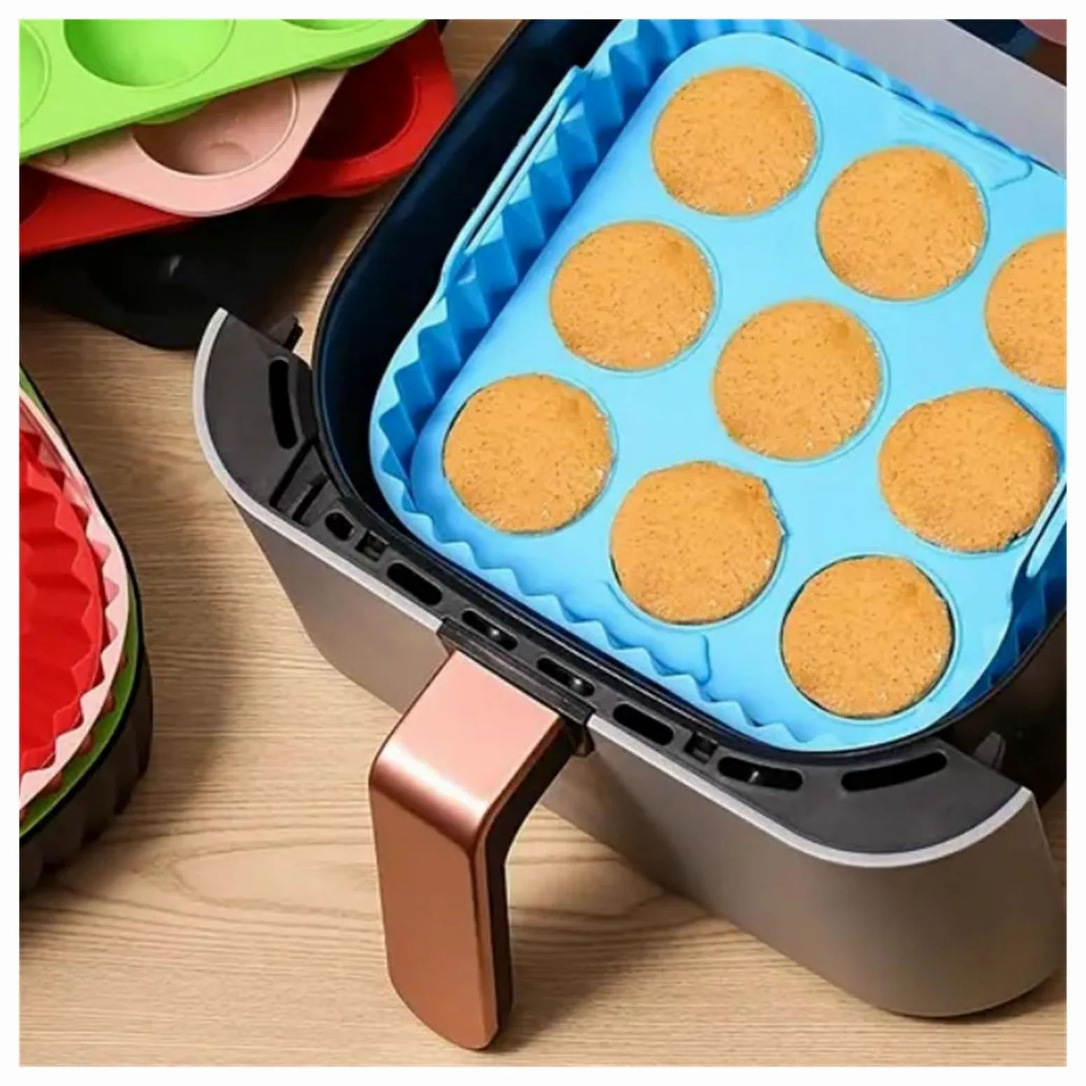 Revestimiento de silicona for freidora de aire de 2 piezas for cocina | Reutilizable, cuadrado, antiadherente, fácil de limpiar, apto for alimentos.(Blue)
