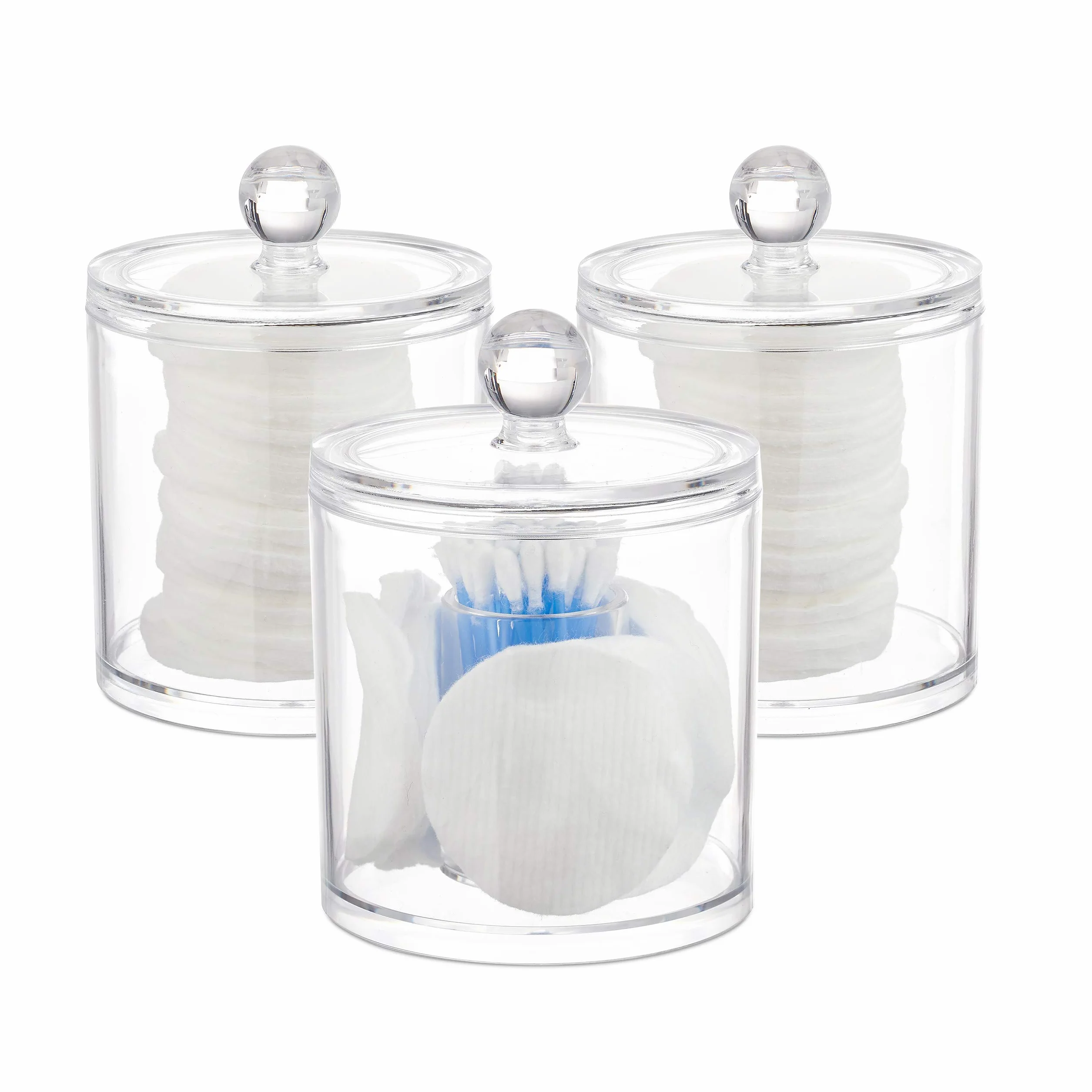Relaxdays Set de 3 dispensadores de Discos de algodón, Cajas Tapa, Fibra acrílica, Transparente, 13 x 10 cm, 3