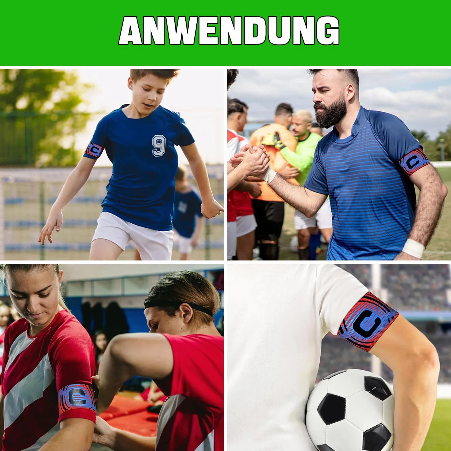 Pulseras elásticas de capitán de fútbol ajustables, vendaje y banda de brazo para jóvenes y adultos
