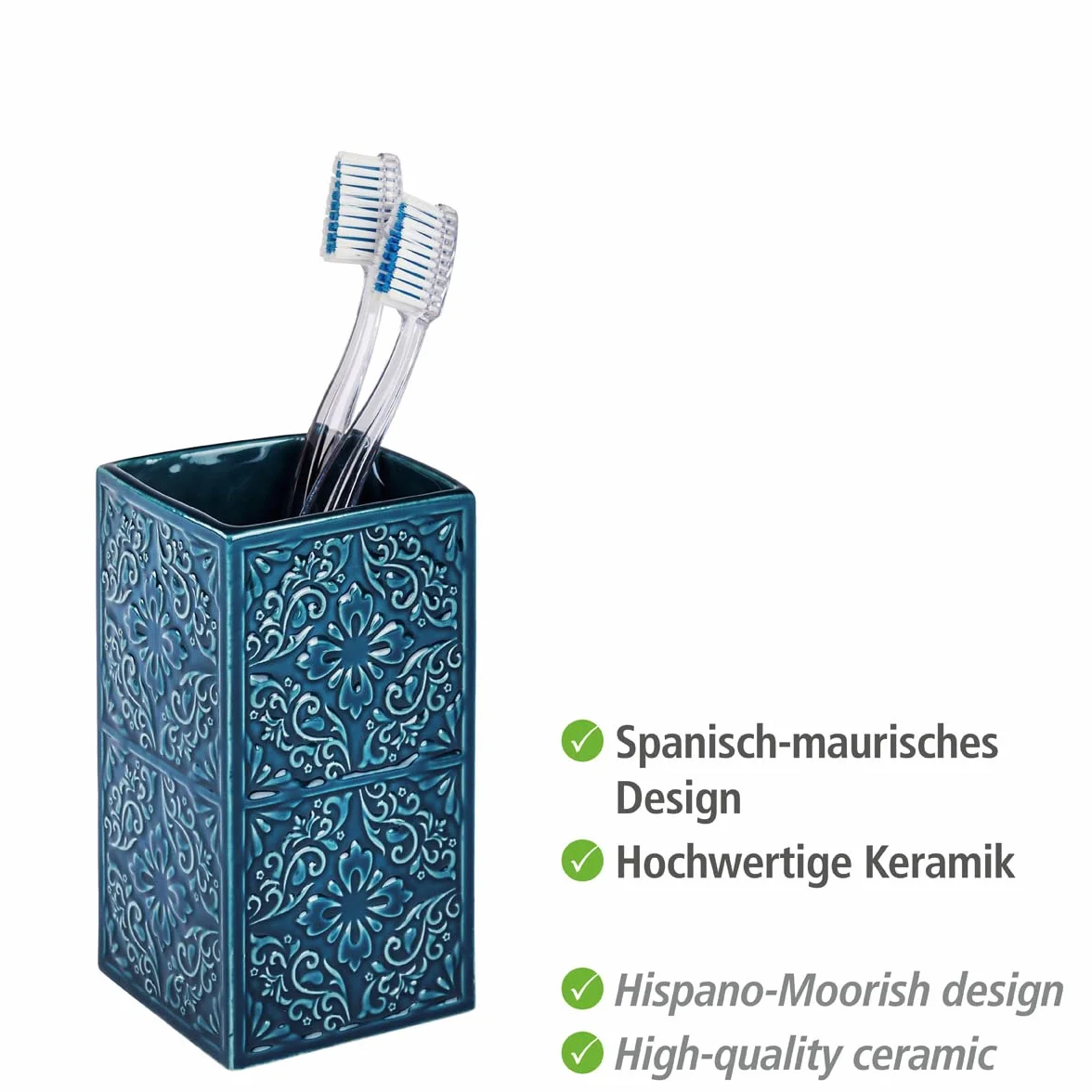 Wenko Cordoba Vaso para Cepillos de Dientes, Cerámica, Azul, 6.5x6.5x12 cm