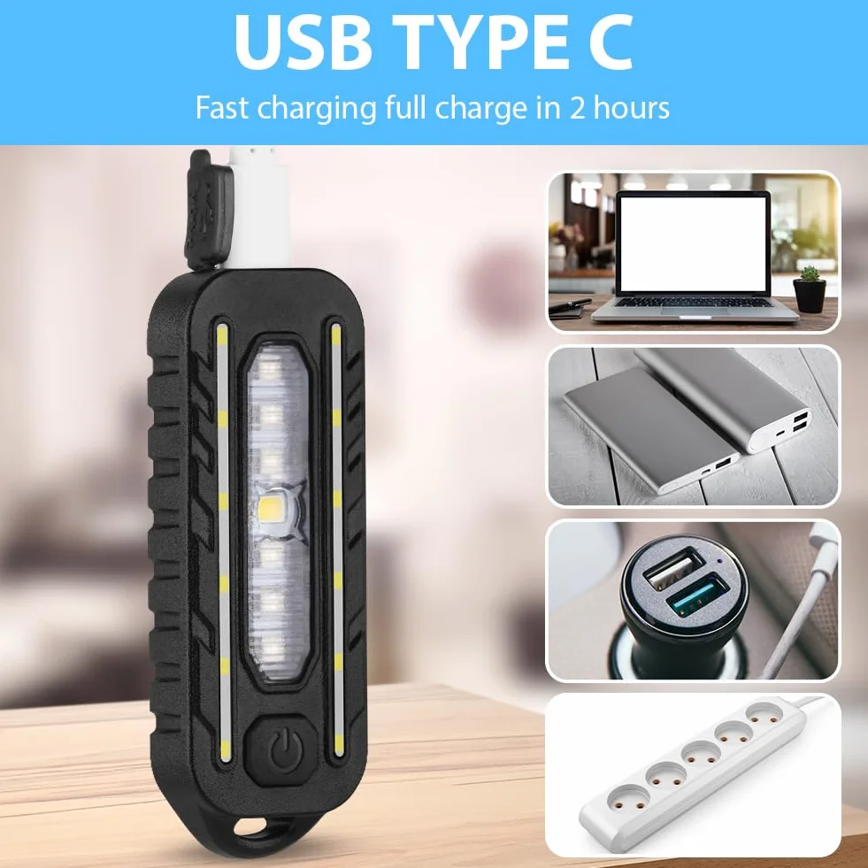Luz LED con Clip Recargable USB Impermeable 5 Modos Linterna de Ciclismo para Correr