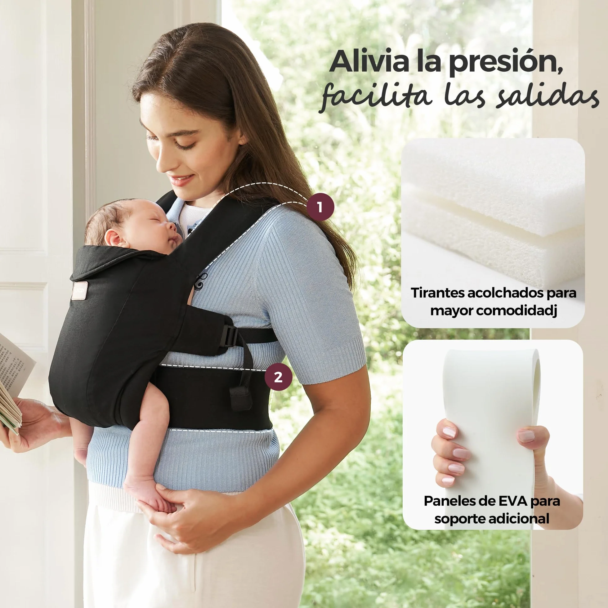 Momcozy Mochila Portabebé CB002 Ergonómica 3-11 kg Ligera con Soporte para Cuello
