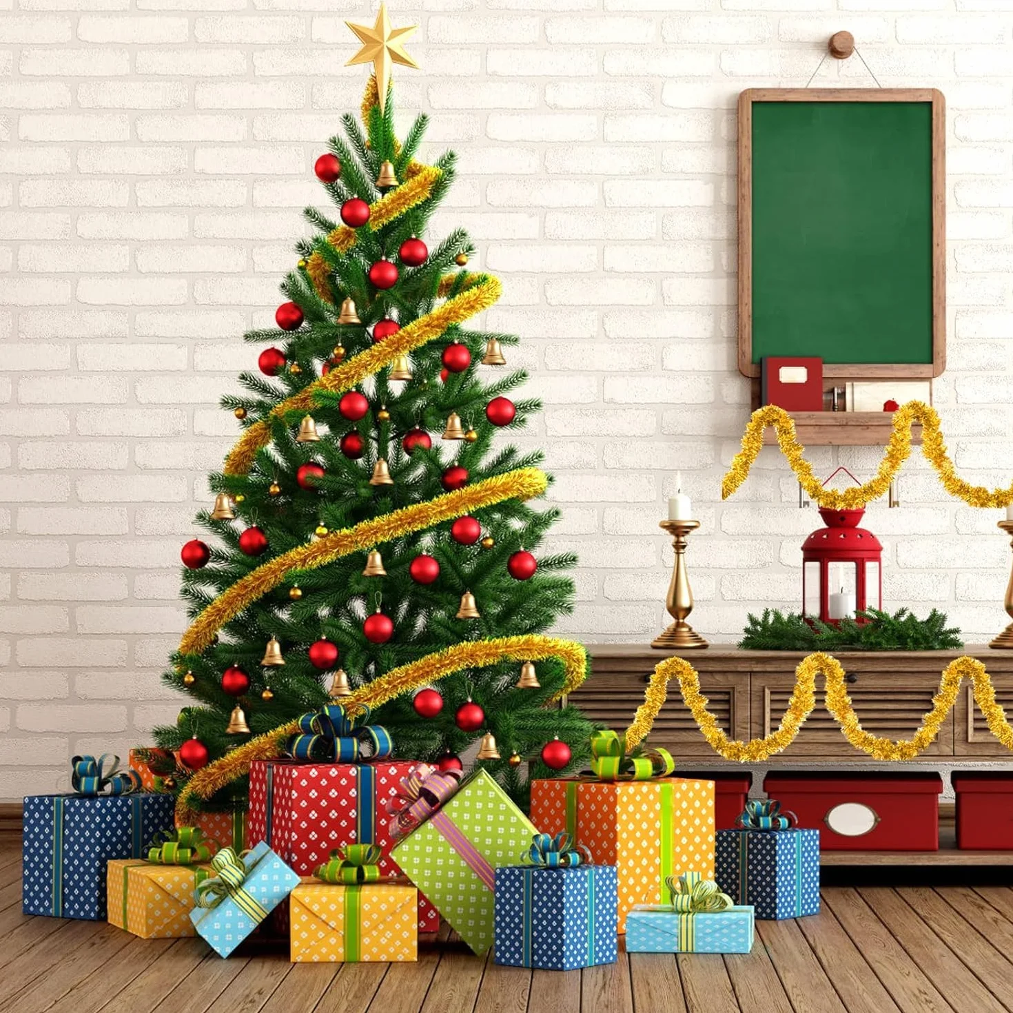 10 guirnaldas de espumillón de Navidad, guirnalda de 2 m para árbol de Navidad, guirnalda de lametta, espumillón brillante, guirnalda de decoración de árbol de Navidad, para Navidad, bodas, fiestas de