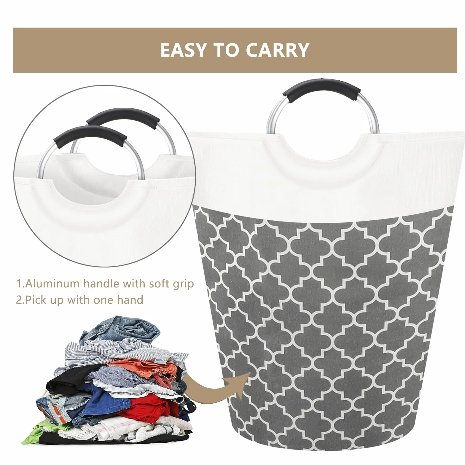 Cesto para Ropa Sucia Grande de 82L, 74x38x38CM Bolsa de Ropa Plegable Transporte Fácil Con Asas de Aluminio Protegidos con Espuma, Cestos para Colada Laundry Basket para Lavadero Baño y Dormitorio