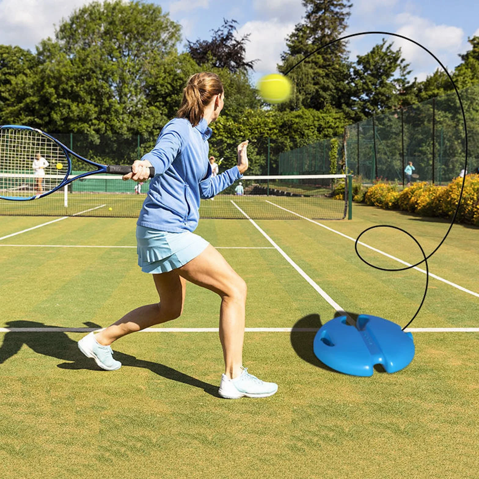 Entrenador Elástico de Tenis para Principiantes, Niños y Adultos - Pelota de Rebote 1 Pieza (Azul)