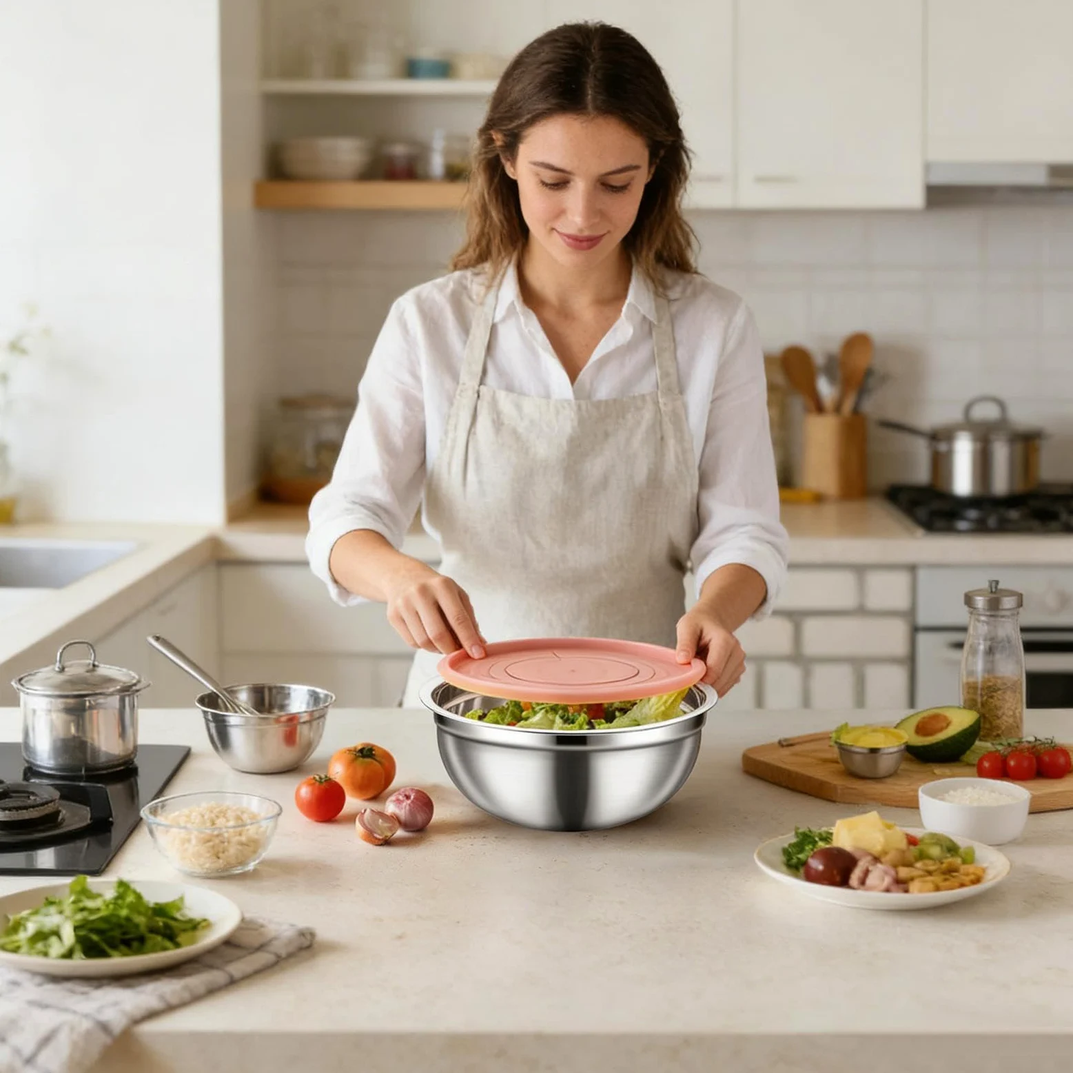 Bol Metálico Para Mezclar Base Antideslizante, Aptos para Lavavajillas y | Ideales para Ensaladas, Verduras, Salsas, Cereales, Huevos, Masas y Frutas Para Salsas, Snacks, Huevos