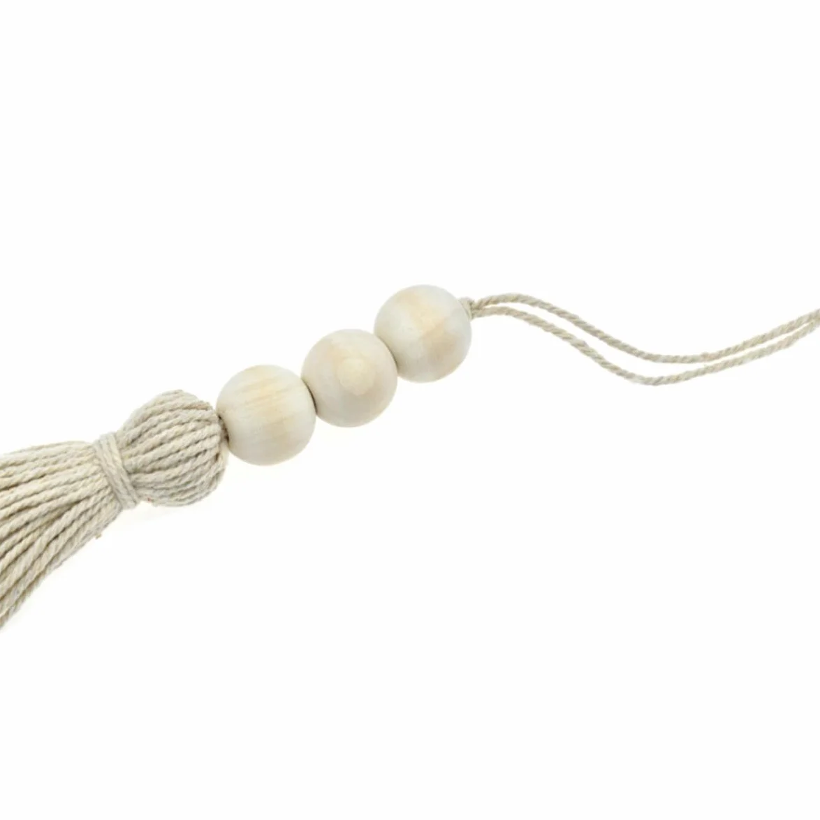 2 Borlas Decorativas de Cuentas de Madera Hechas a Mano Cuerda de Algodón Natural para Decoración de Manijas de Puertas y Armarios Estilo Bohemio Beige
