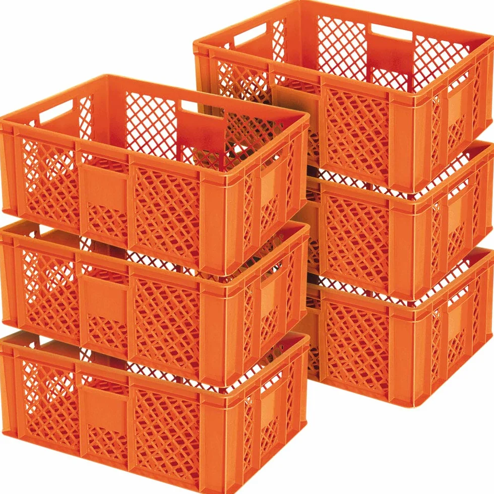 6 x Contenedores Apilables europeos (durchbrochen/cesta apilable, medidas 600 x 400 x 240 mm, Naranja